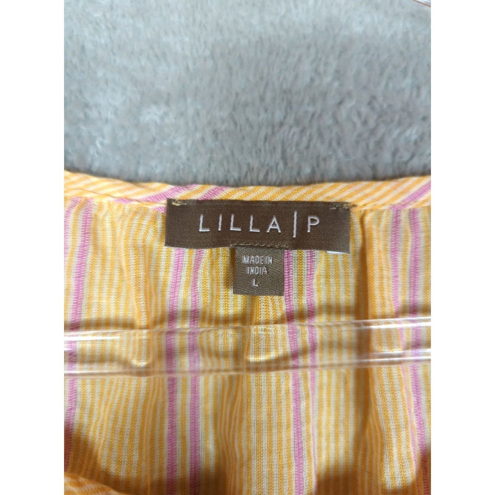 Vintage Lilla P Blouse Orange Striped Cotton Shirt Top Women's L Flutter Sleeve Size L / US 10 / IT 46 - 4 Thumbnail
