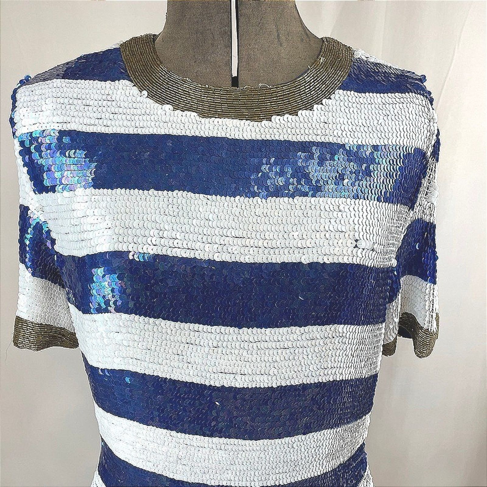 Vintage Vintage Womens (S) Sequin Stripe Silk Cocktail Dress McBling Size S / US 4 / IT 40 - 3 Thumbnail