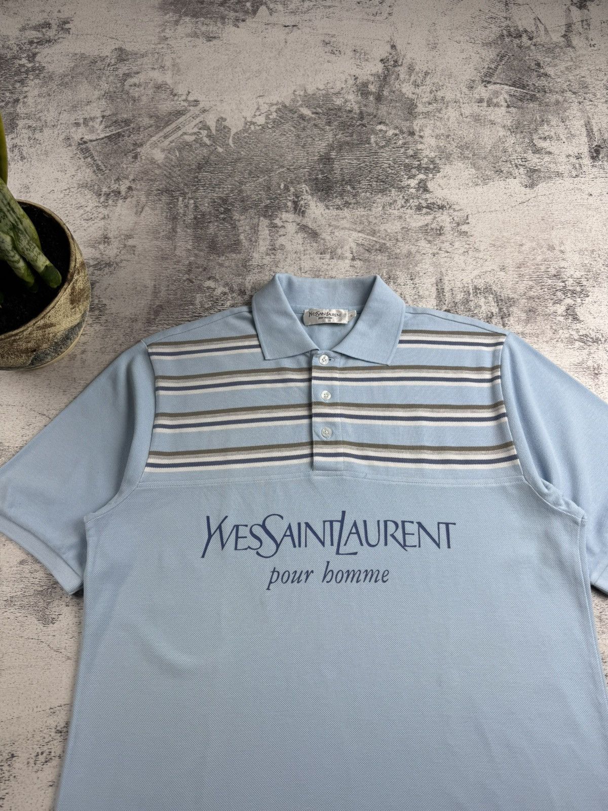 Yves Saint Laurent Yves Saint Laurent YSL Small Blue Cotton Luxury Big Logo Polo T Shirt Tee Jersey Size US S / EU 44-46 / 1 - 5 Thumbnail
