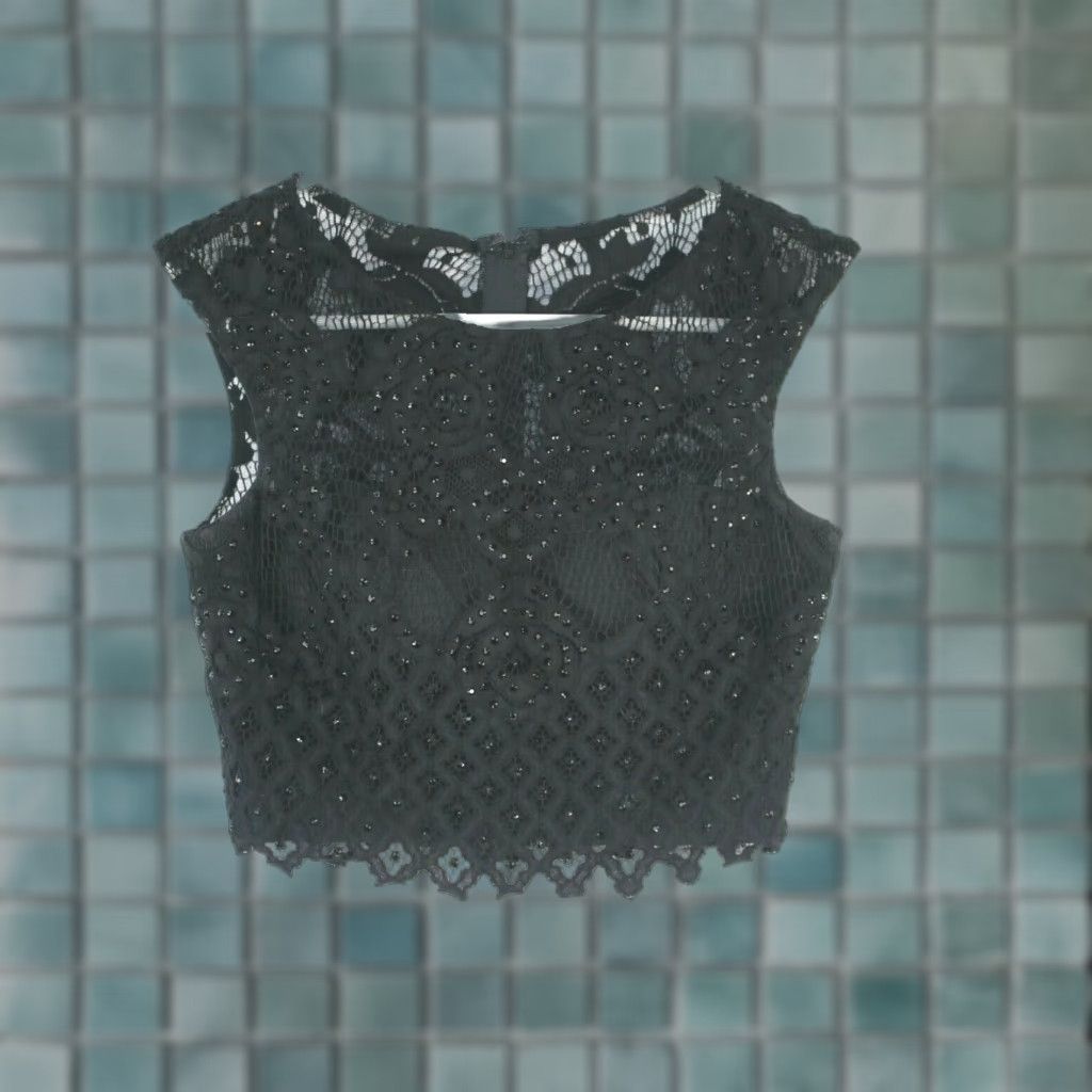 Vintage Temptation Blouse Lace Sequin Full Zip Black Womens Sleeveless Round Neck 0 Size Size XS / US 0-2 / IT 36-38 - 1 Thumbnail