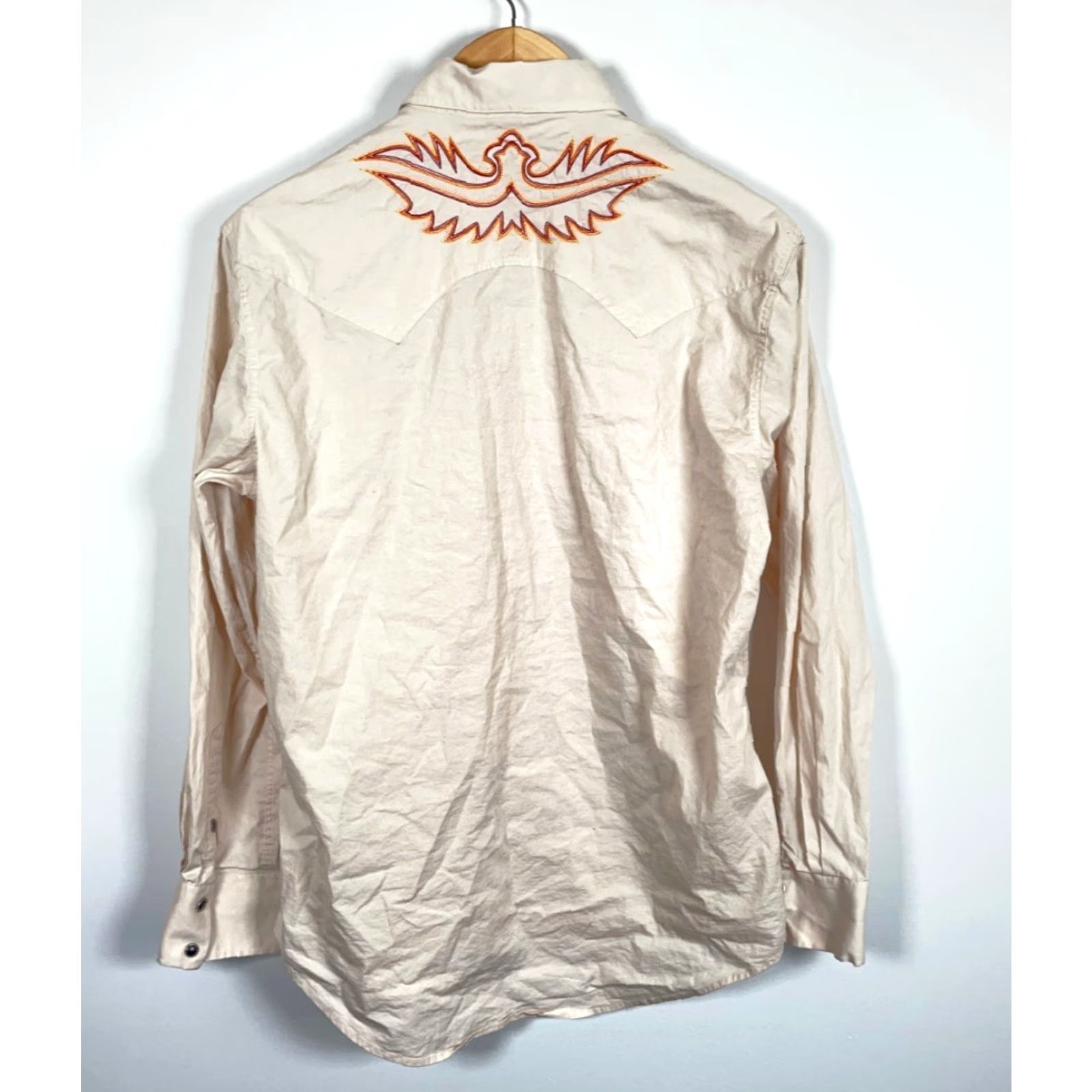 Denime VINTAGE Rock & Roll Denim Western Shirt Mens Large Beige Embroidered Pearl Snap Sawtooth Size US L / EU 52-54 / 3 - 2 Thumbnail