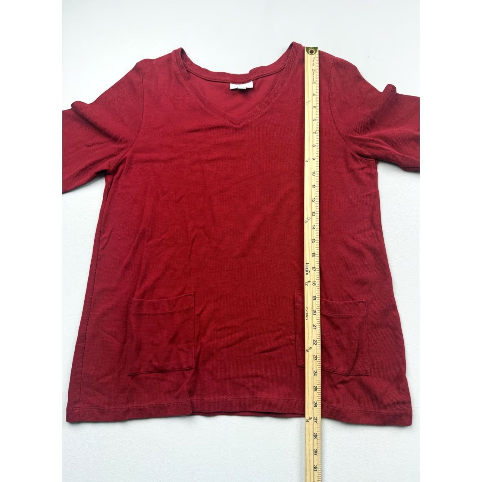 J. Jill J. Jill Womens L Red V Neck Long Sleeve Pockets Jersey Casual Tunic Shirt Top Size L / US 10 / IT 46 - 4 Thumbnail