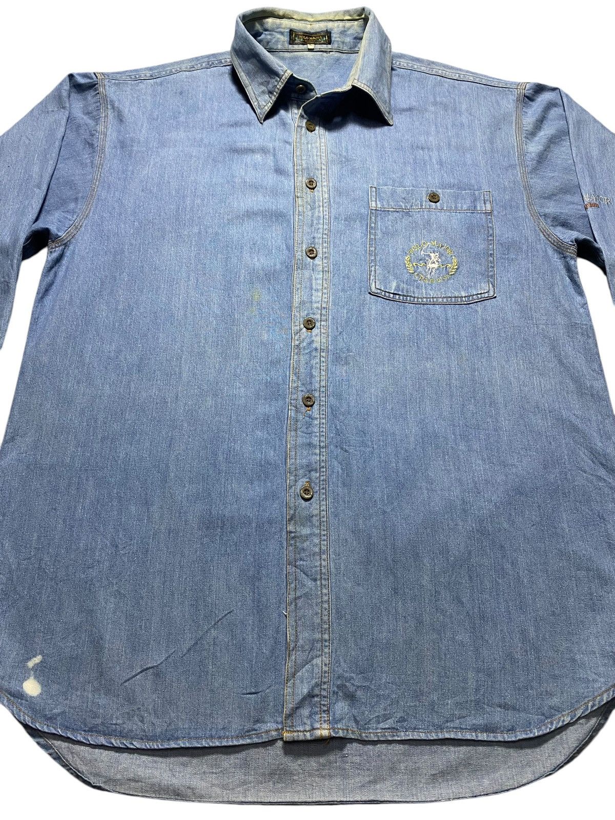 Polo Ralph Lauren Vintage Polo Major Champion Western Denim Light Blue Flannel Size US L / EU 52-54 / 3 - 3 Thumbnail