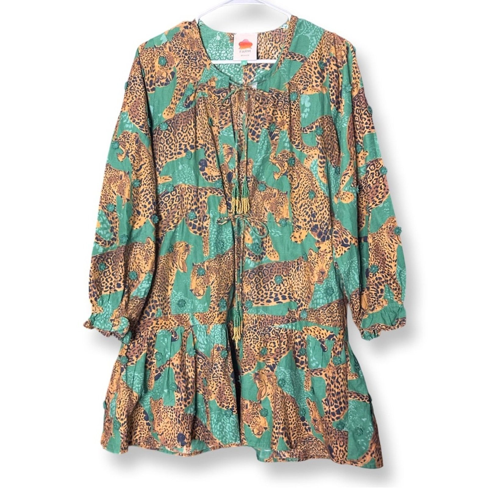 Farm Rio Farm Rio Leopards Long Sleeve Cotton Mini Dress Size S / US 4 / IT 40 - 3 Thumbnail