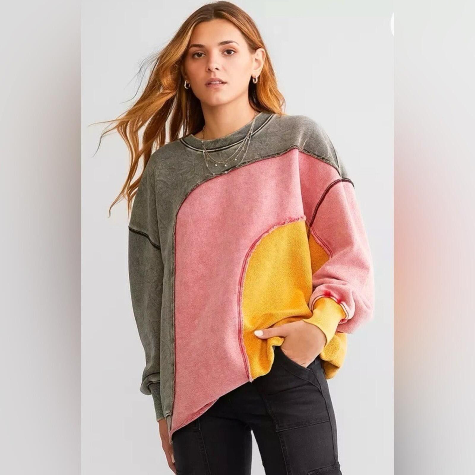 Other Gilded Intent Distressed Color Block Washed Sweatshirt Size XS / US 0-2 / IT 36-38 - 1 Thumbnail