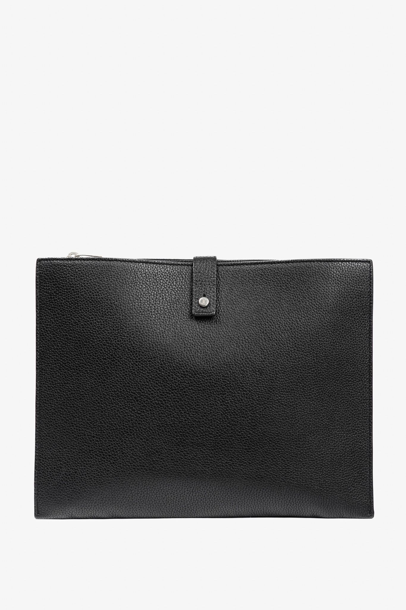 Saint Laurent Paris Saint Laurent Black Pebbled-Leather Flat Snap-Closure Clutch Size ONE SIZE - 1 Thumbnail