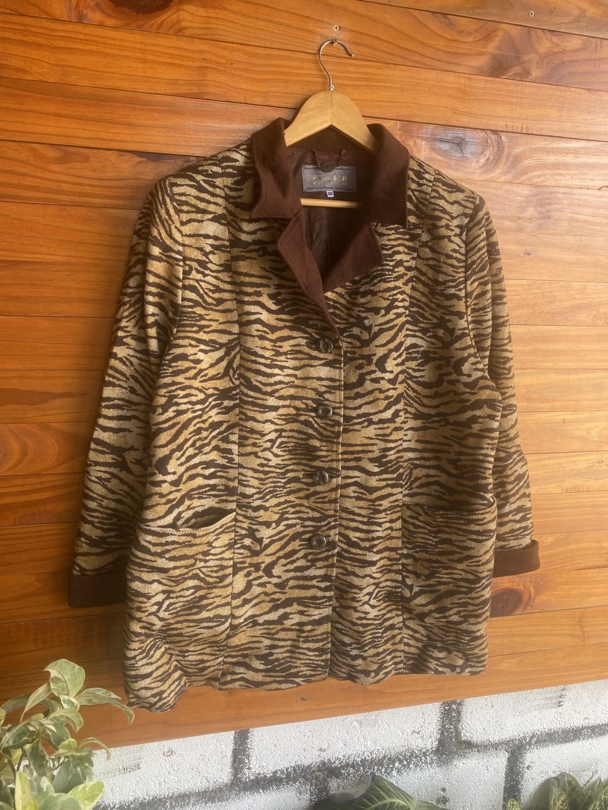 Japanese Brand Vintage Remalon Tiger Print Wool Jacket Brown Animal Coat Size L / US 10 / IT 46 - 5 Thumbnail