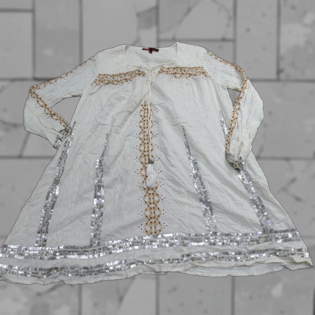 Topshop Topshop Kate Moss Womens Dress 6 Beige Sequin Boho Festival Sundress Casual Party/Cocktail Women Girls Mens Size M / US 6-8 / IT 42-44 - 1 Thumbnail