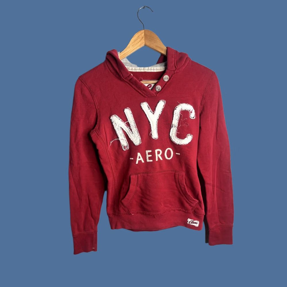 Aeropostale Aeropostale Hoodie Girls Small Red NYC Aero Fleece Pullover Sweatshirt Logo Y2K Size S / US 4 / IT 40 - 1 Thumbnail