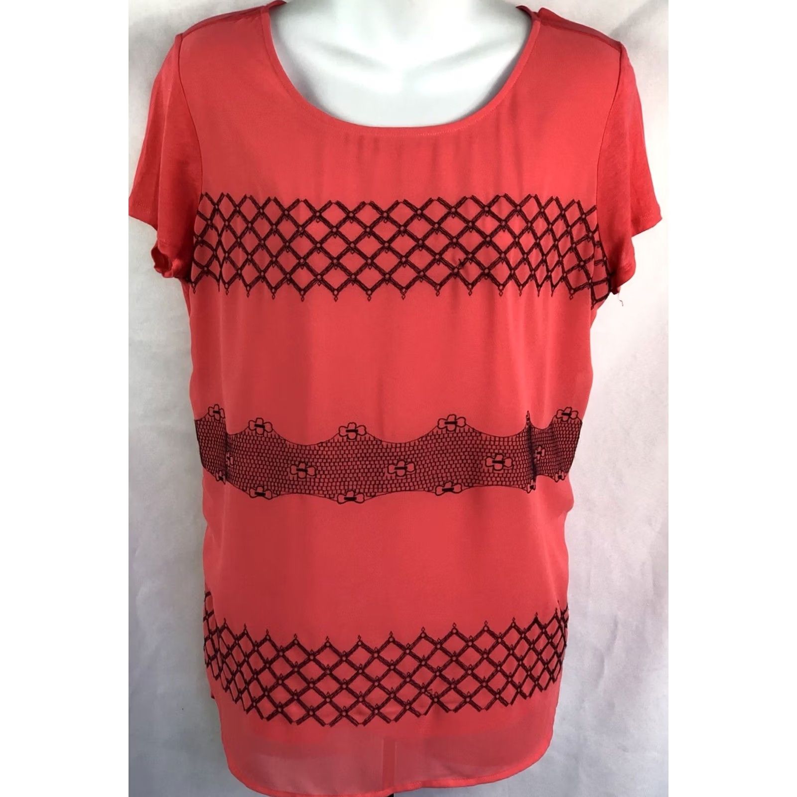 Ann Taylor Ann Taylor orange/black Chiffon short sleeve punk rock grunge Y2K blouse M size Size M / US 6-8 / IT 42-44 - 5 Thumbnail