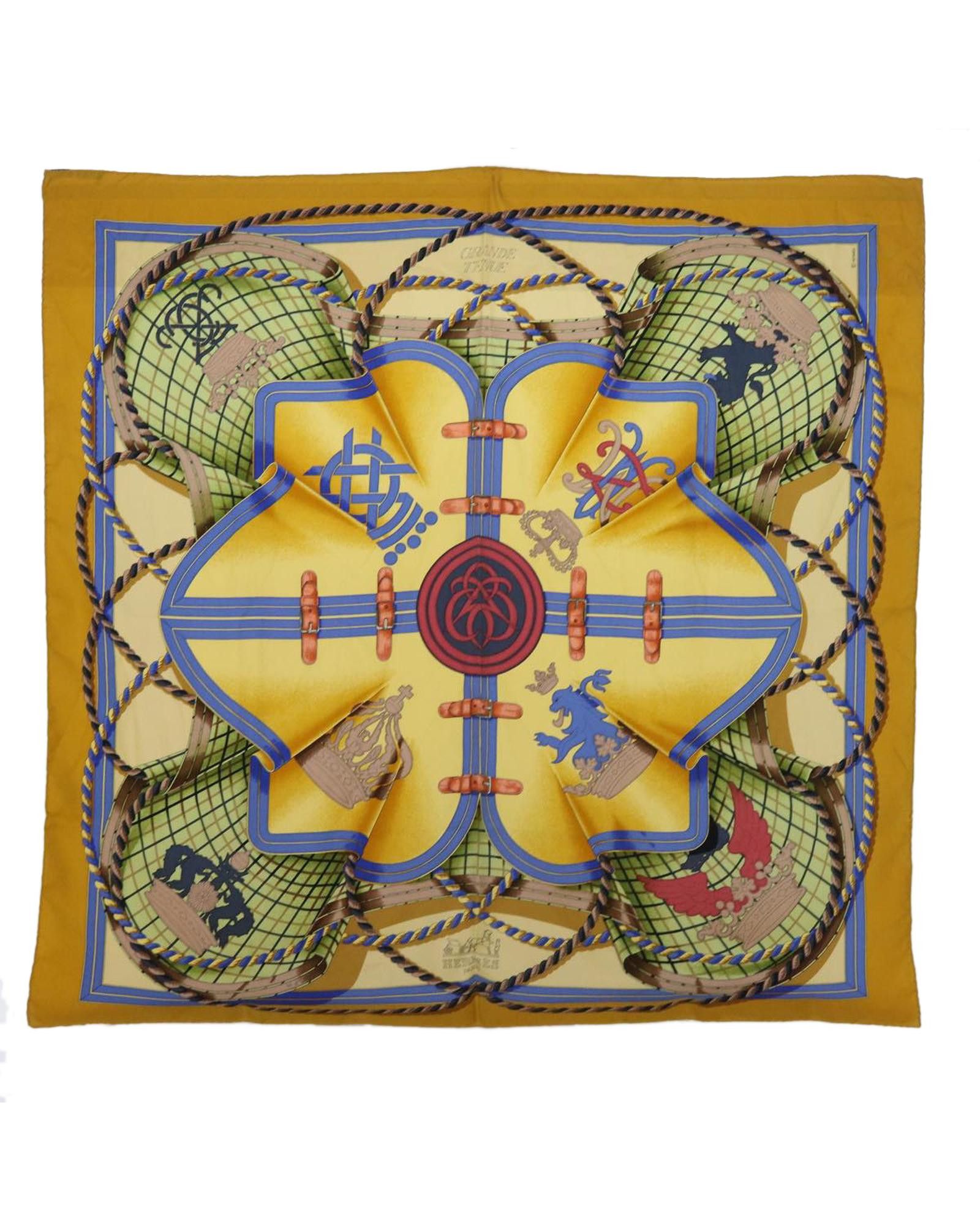 image of Hermes Yellow Silk Scarf With Grande Tenue Design, Women's