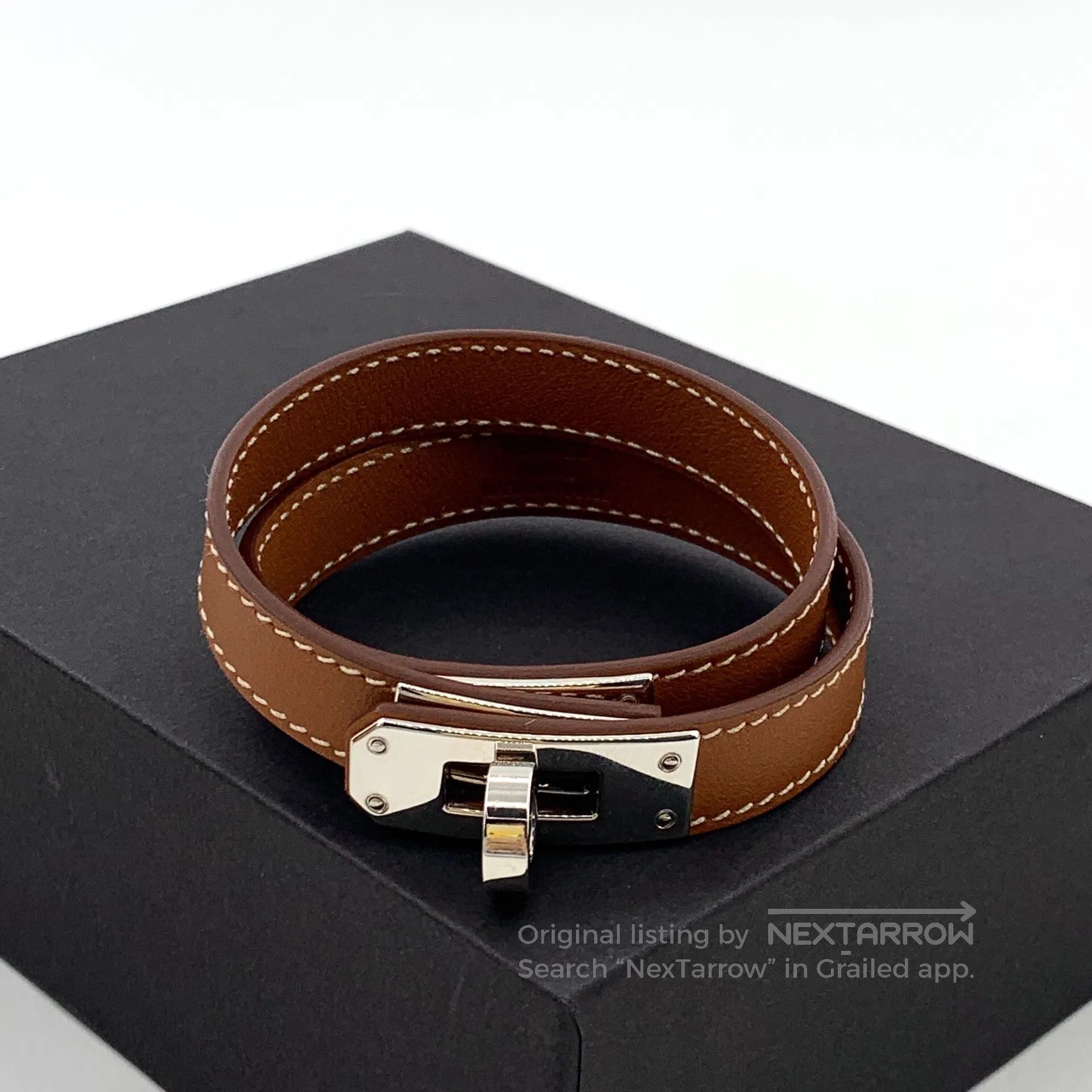 Hermes Hermes Dark Brown Calfskin Double Circle Design Bracelet| Size ONE SIZE - 1 Thumbnail