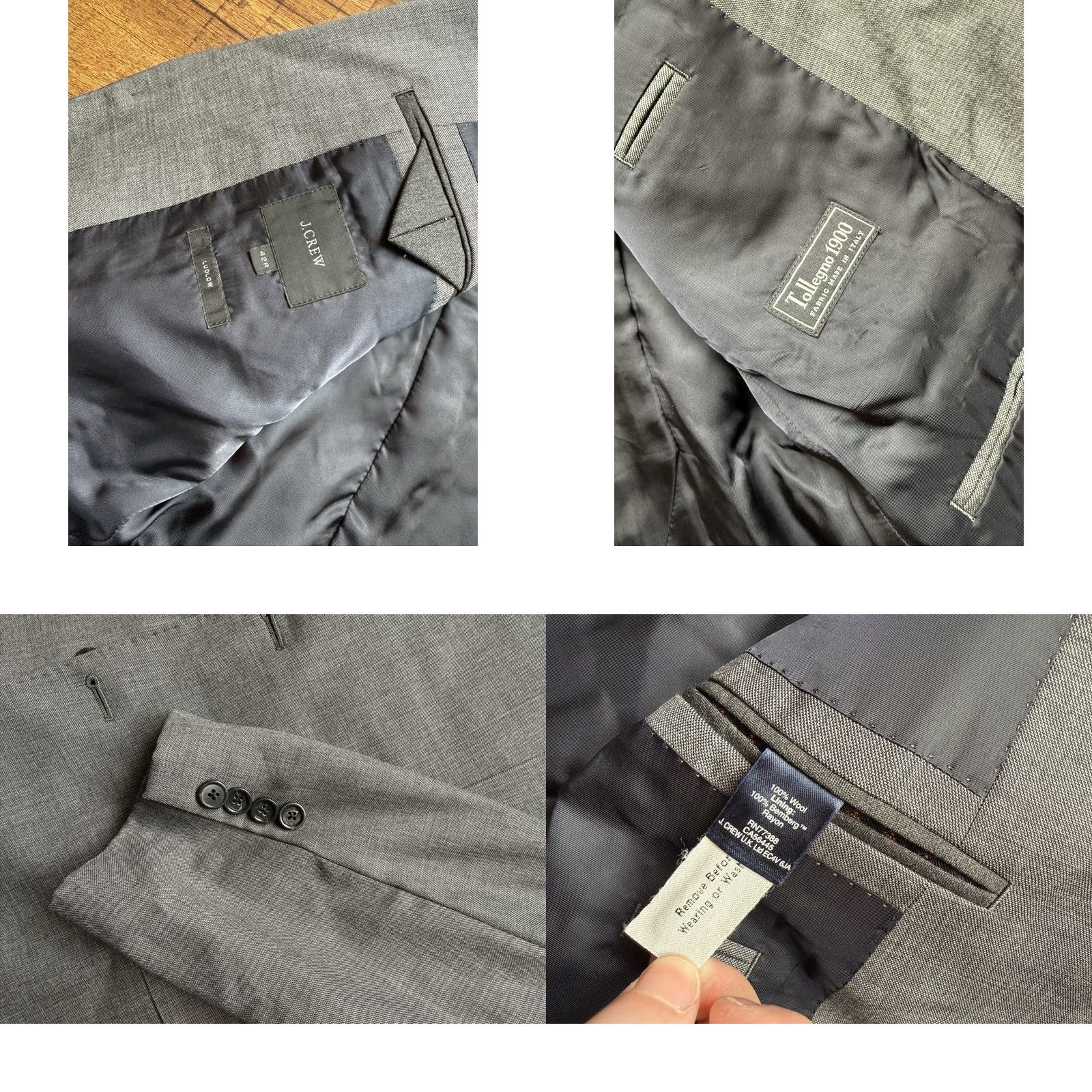 J.Crew J.CREW Ludlow Suit Mens Slim Tollegno 1900 2 Piece 42R Gray Wool Classic 34x29.5/32 Notch Lapel Double-Vented 2-Button Front Womens? Size 42R - 9 Thumbnail