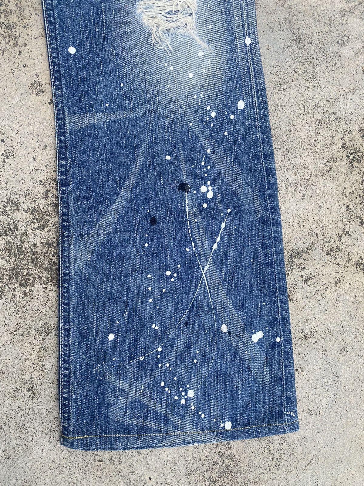 Edwin × Vintage Flare Jeans Edwin Blue Trip Distressed Painted Bootcut Size US 35 - 5 Thumbnail