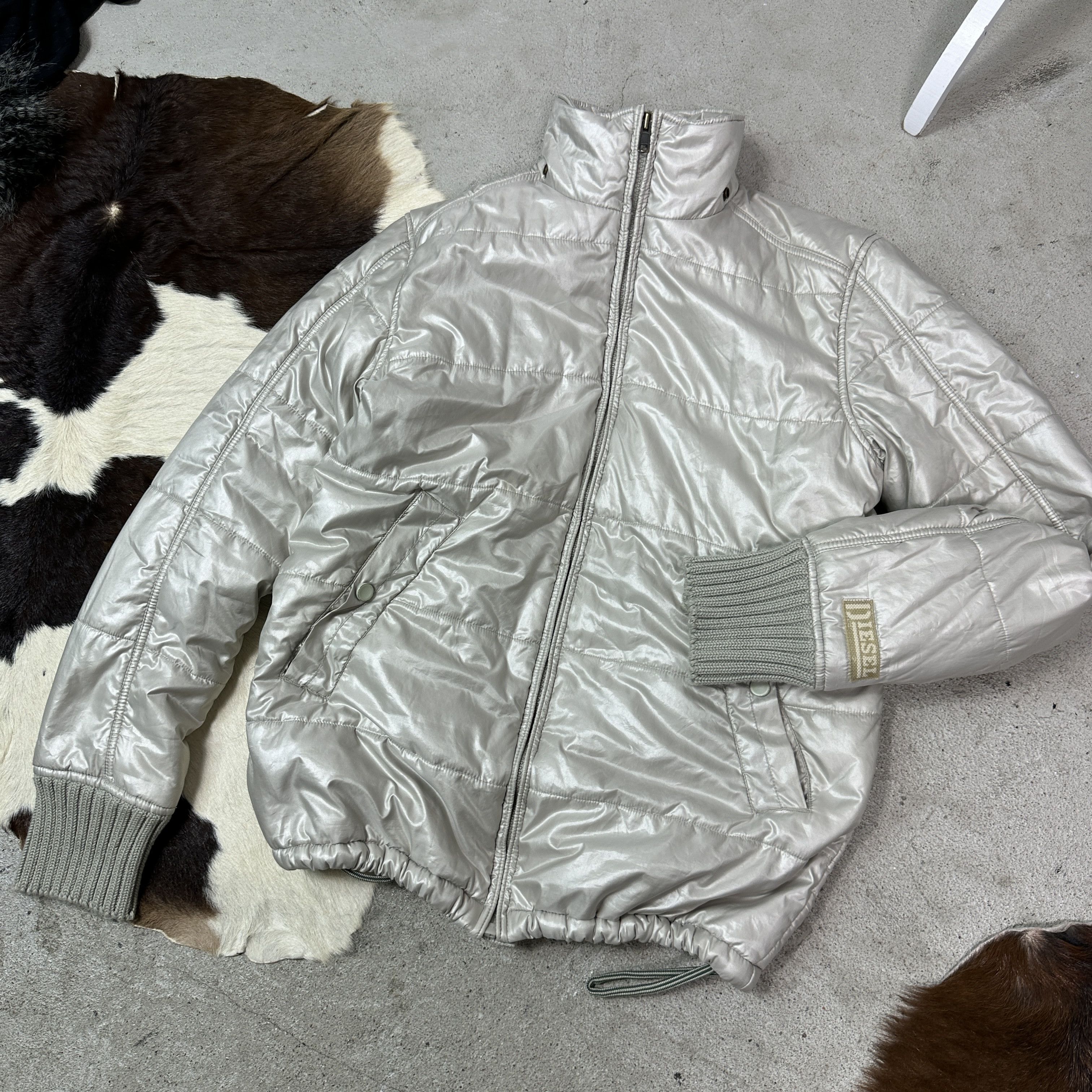 Diesel Vintage Silver Chrome Oversized Diesel Puffer Jacket Y2K Size L / US 10 / IT 46 - 6 Thumbnail
