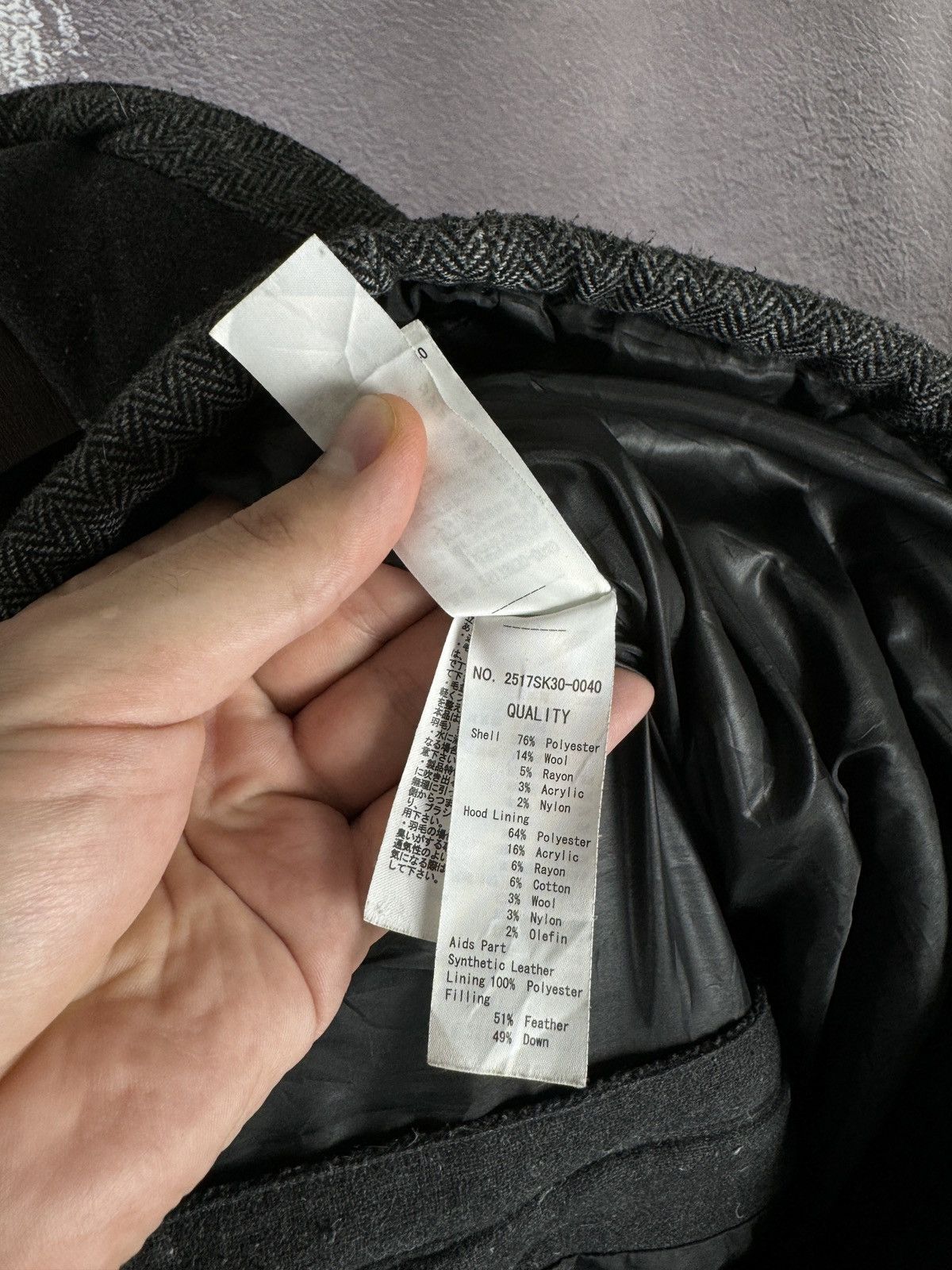 Japanese Brand Stooge & Co grey wool herringbone down puffer jacket Size US M / EU 48-50 / 2 - 13 Thumbnail