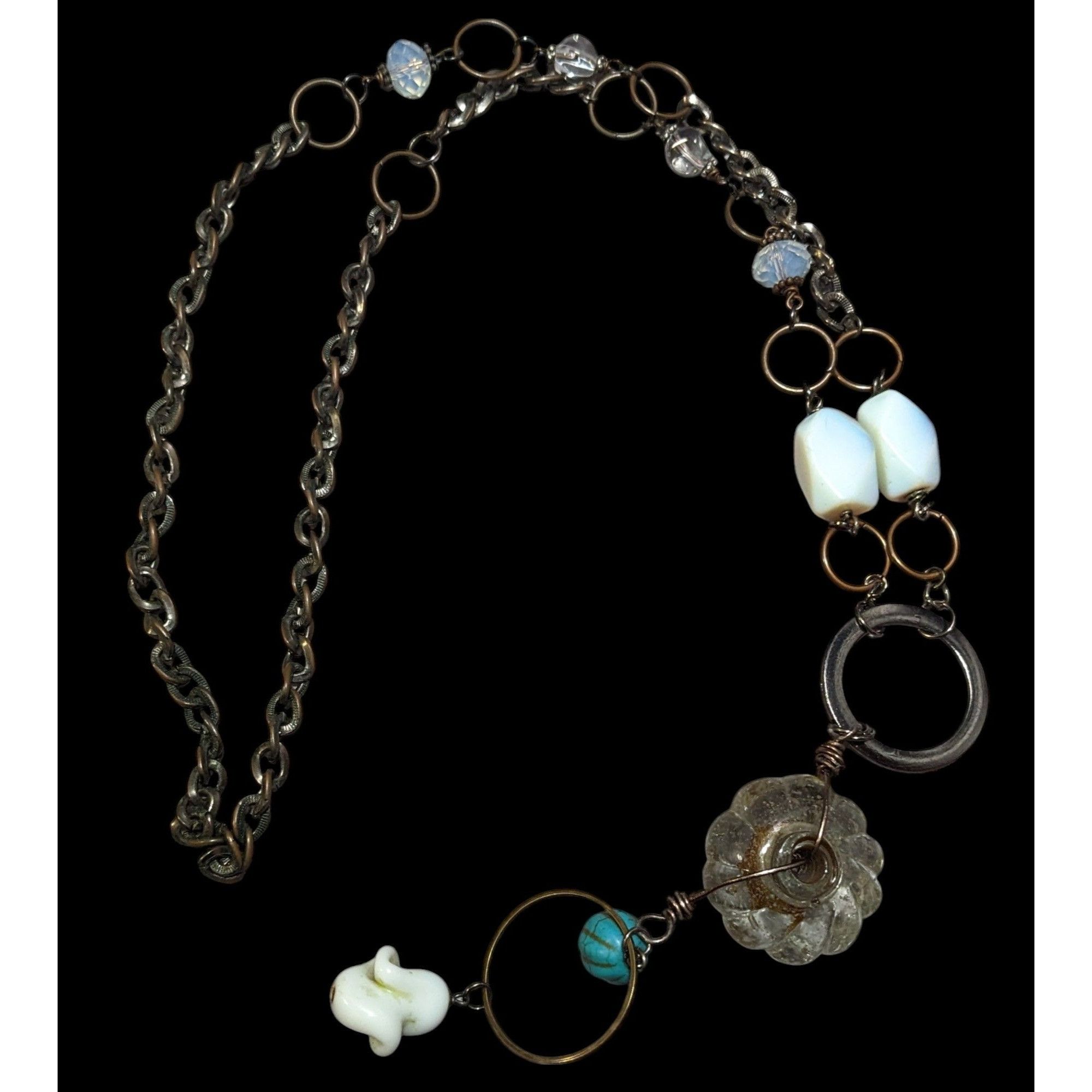 Other Handmade Upcycled Chunky Glass And Moonstone Beaded Chain Ne Size ONE SIZE - 1 Thumbnail
