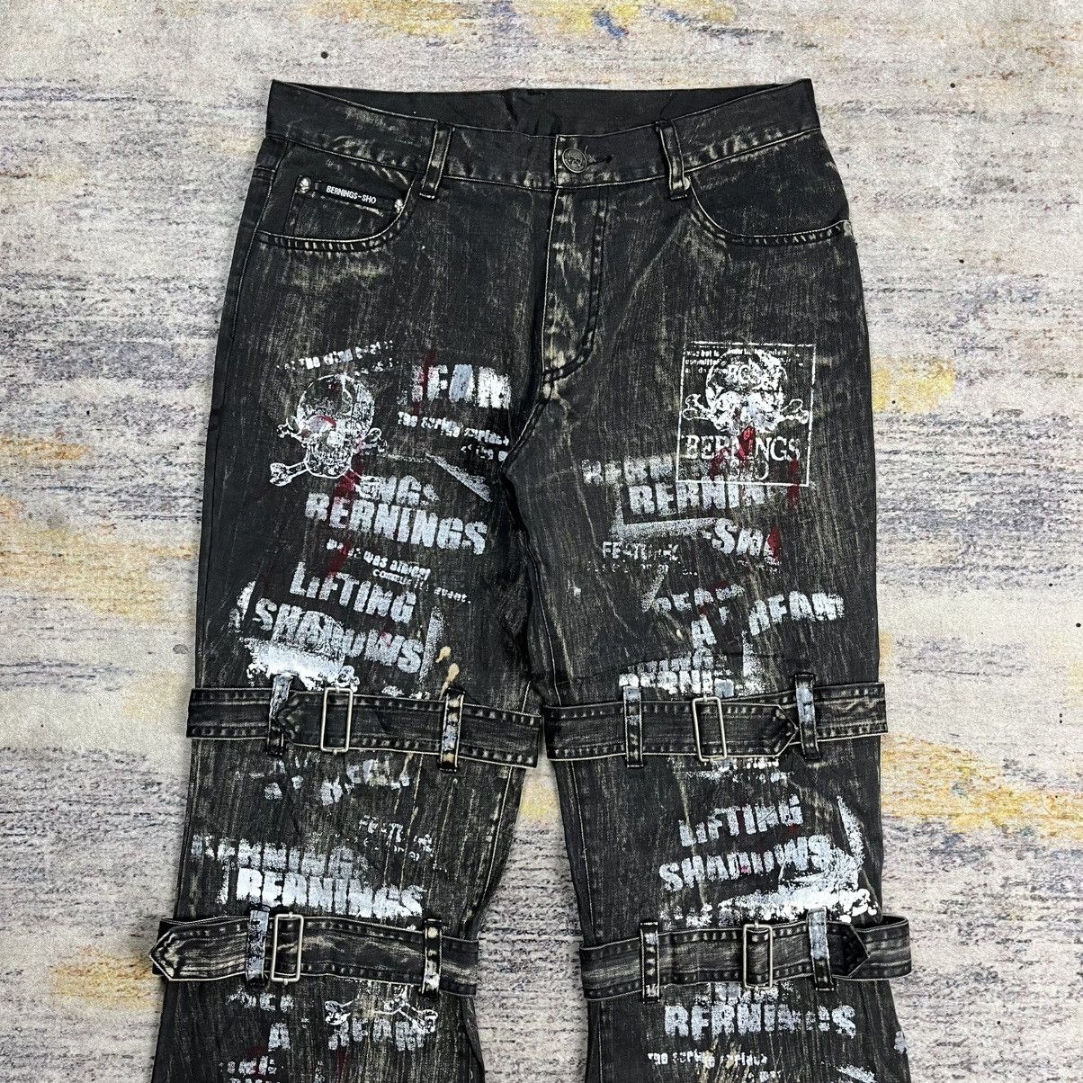 14th Addiction Berning sho skull print washed flared bondage pants vkei Size US 30 / EU 46 - 3 Thumbnail