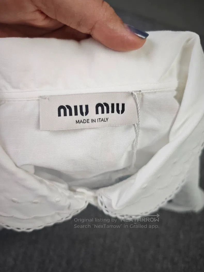 Miu Miu Miu Miu 40 Solid color round neck straight short sleeve shi Size L / US 10 / IT 46 - 4 Thumbnail