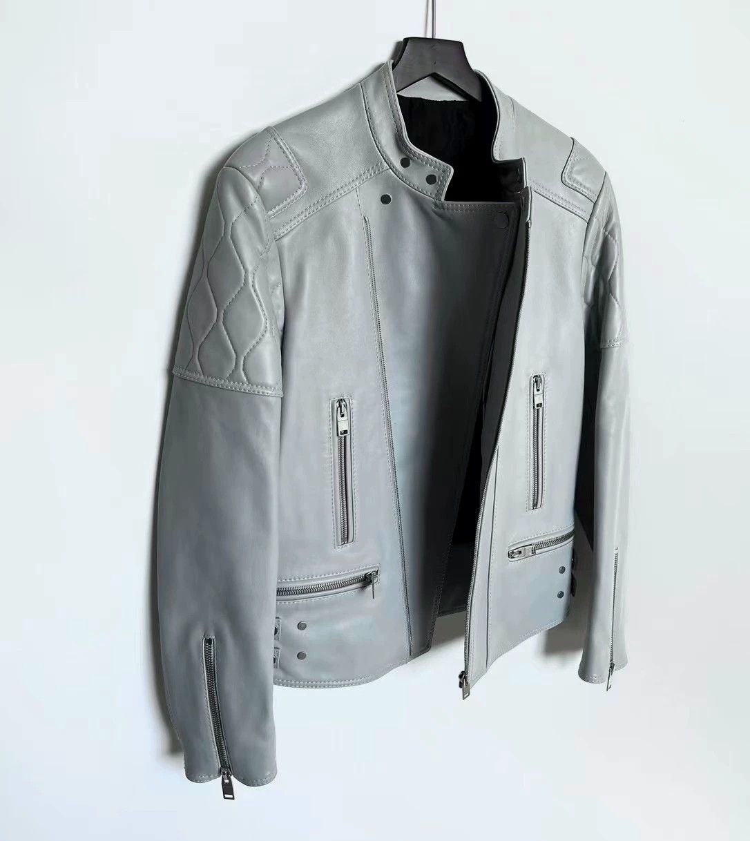 Balenciaga Balenciaga Show Piece Baby Blue Lambskin Moto Jacket 50 Size US M / EU 48-50 / 2 - 3 Thumbnail
