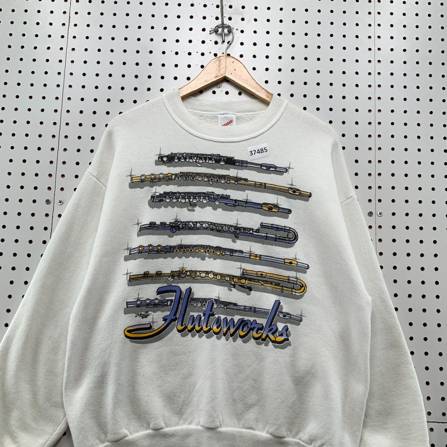 Jerzees VINTAGE 80s JERZEES Flute Graphic Crewneck Sweatshirt Men Large White Music Fleece Pullover Size US L / EU 52-54 / 3 - 2 Thumbnail