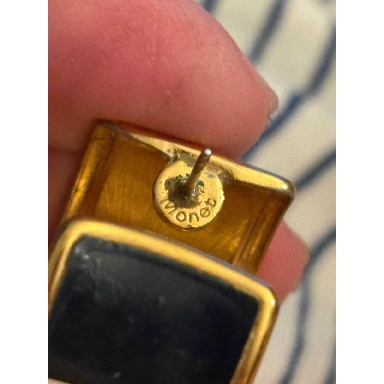 Other Vintage Monet Navy Enamel Gold Tone Hoop Earrings 1980s Size ONE SIZE - 7 Thumbnail