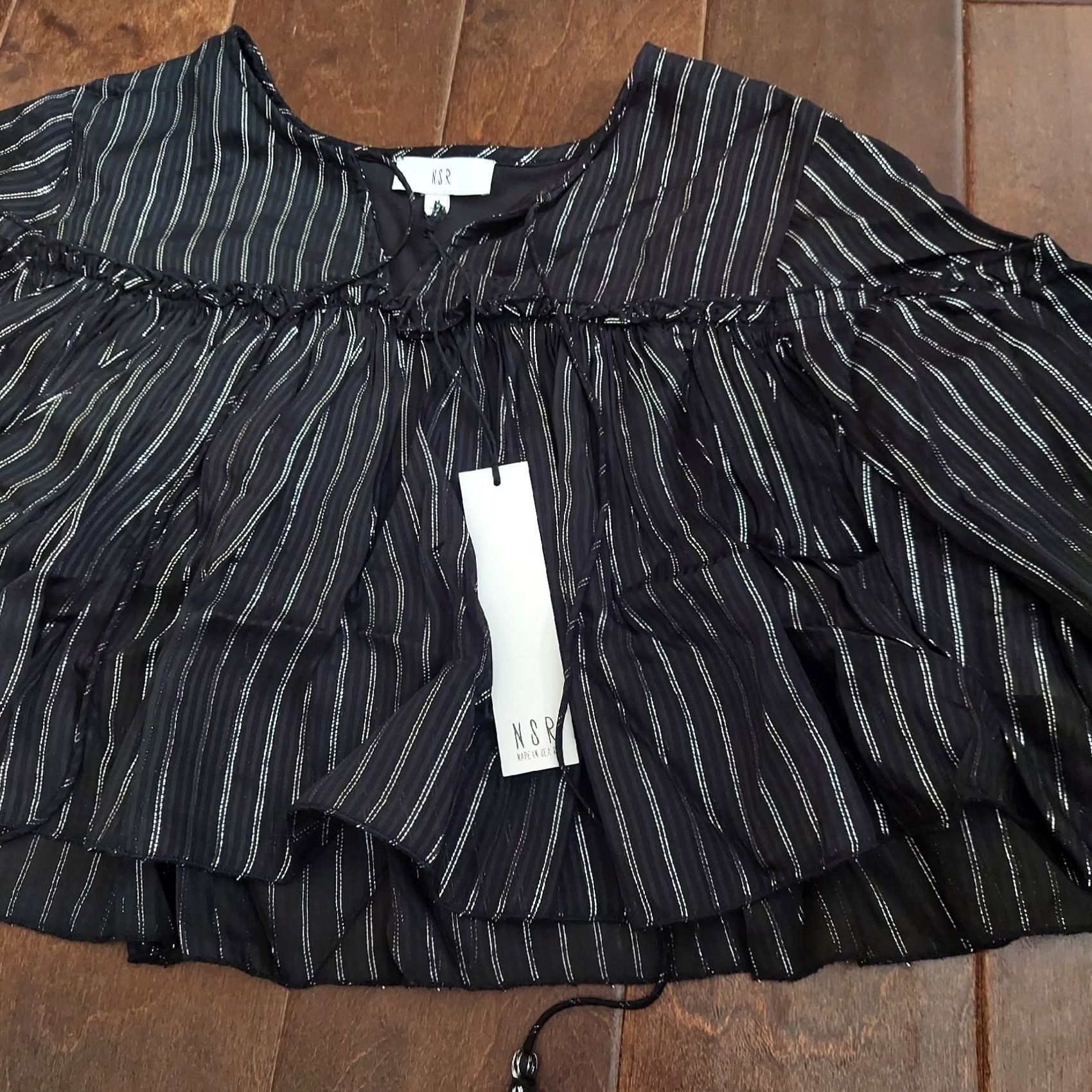 Vintage NSR Women's Black/White Stripe Blouse W/ Tassel - Size M - NWT Size M / US 6-8 / IT 42-44 - 6 Thumbnail