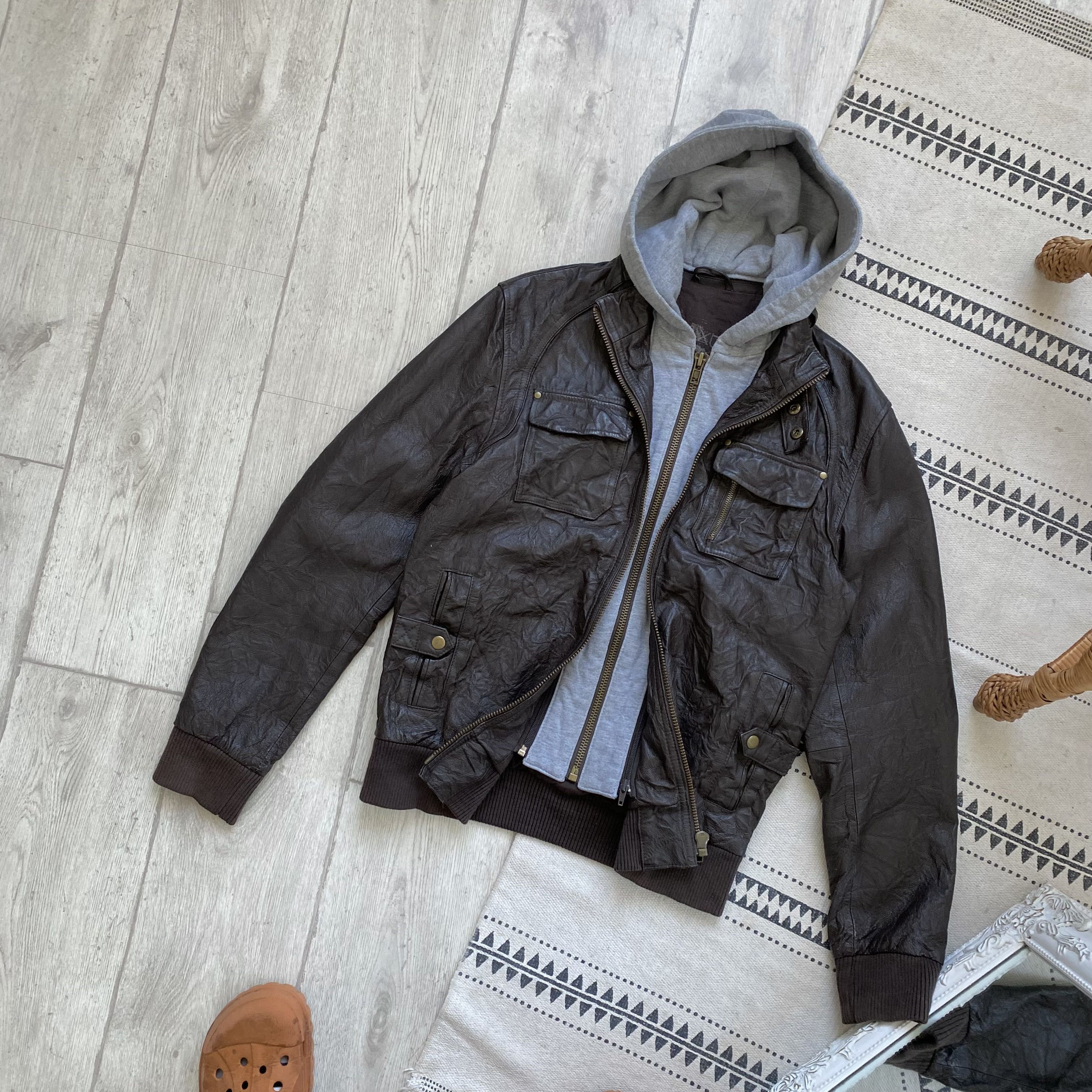 If Six Was Nine Vintage Hooded Leather Jacket Y2K Brown Biker Style Opium Size US M / EU 48-50 / 2 - 3 Thumbnail
