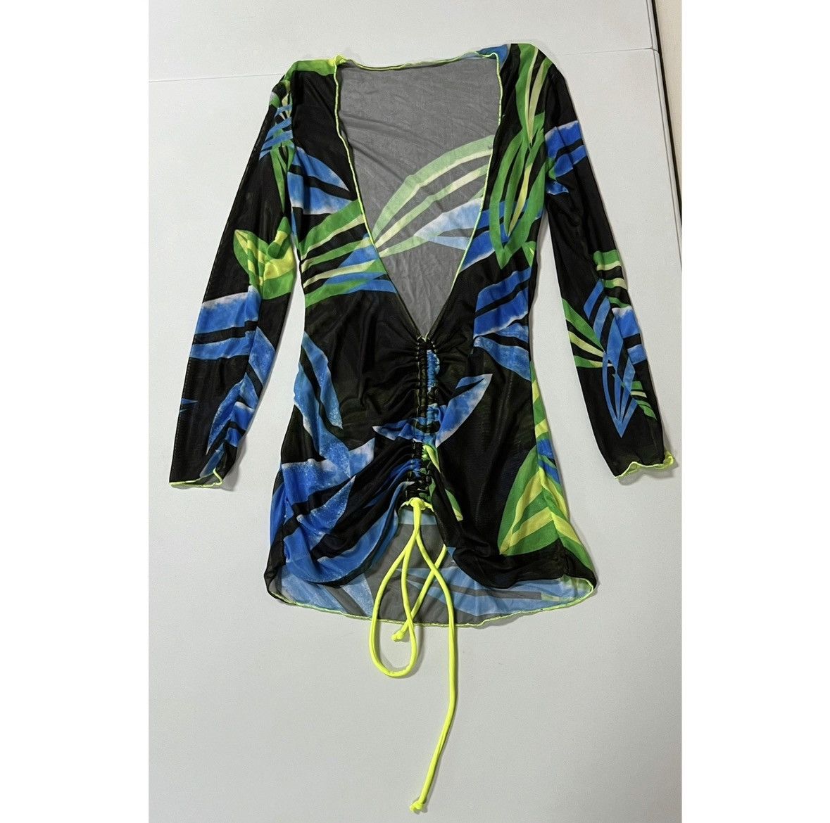 Japanese Brand Black Floral Mesh V-Neck Swim Beach Coverup Shirt Size M 💙💚✨ Size M / US 6-8 / IT 42-44 - 3 Thumbnail