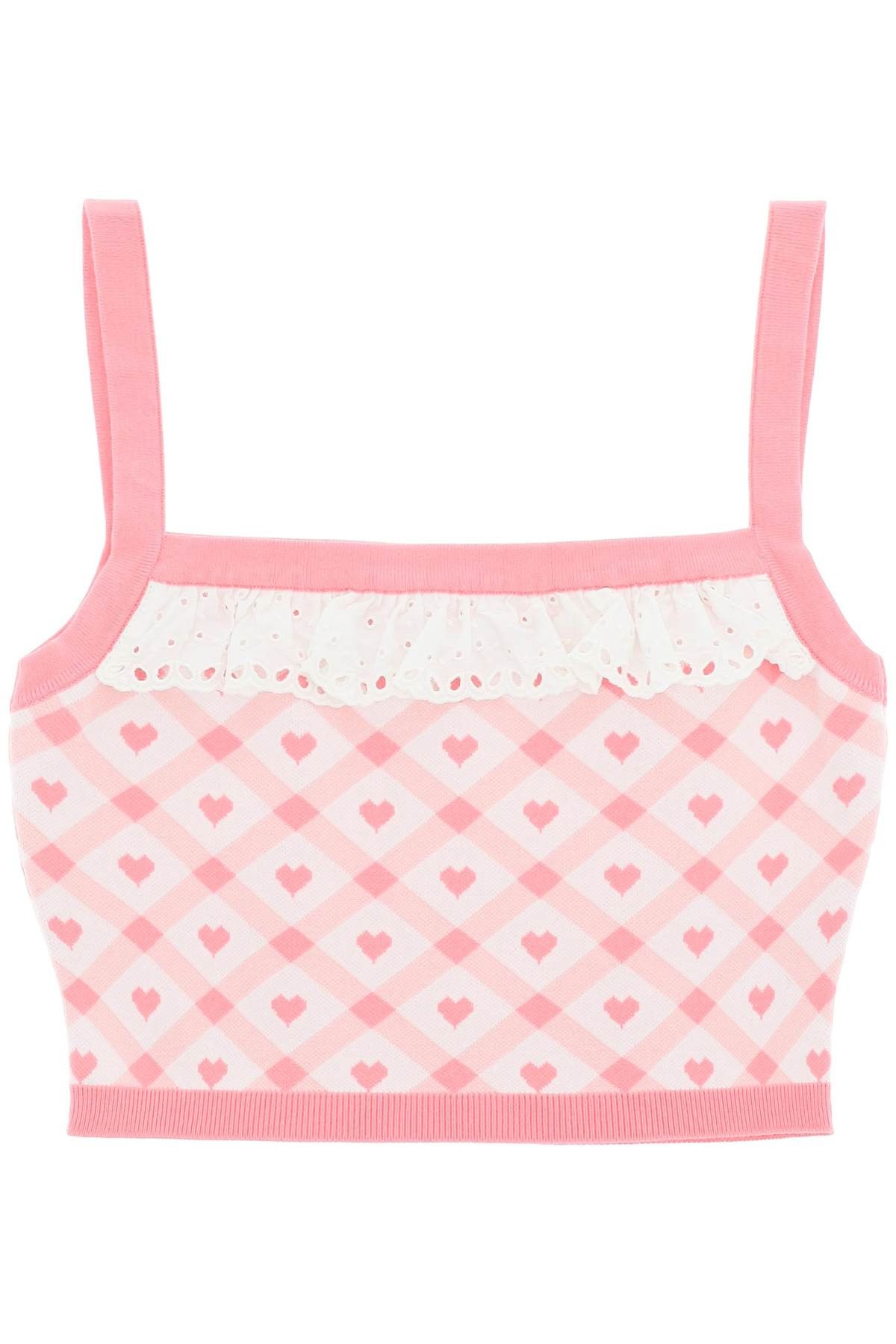 image of Alessandra Rich Checked Cropped Top in Light Pink White, Women's (Size Medium)
