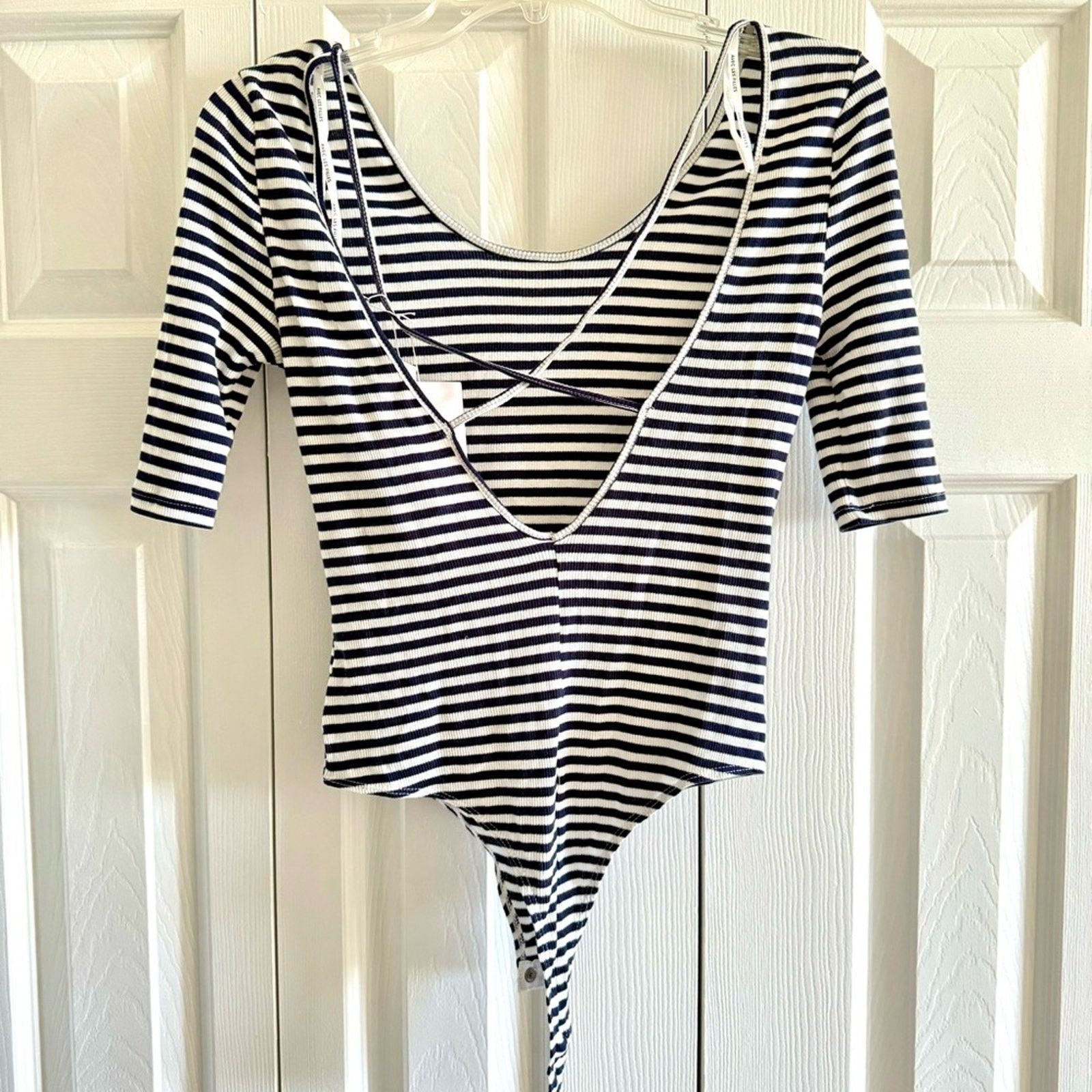 Avec Ces Freres NWT! Avec Les Filles Bodysuit, White/Navy Stripes, Size S Size S / US 4 / IT 40 - 6 Thumbnail