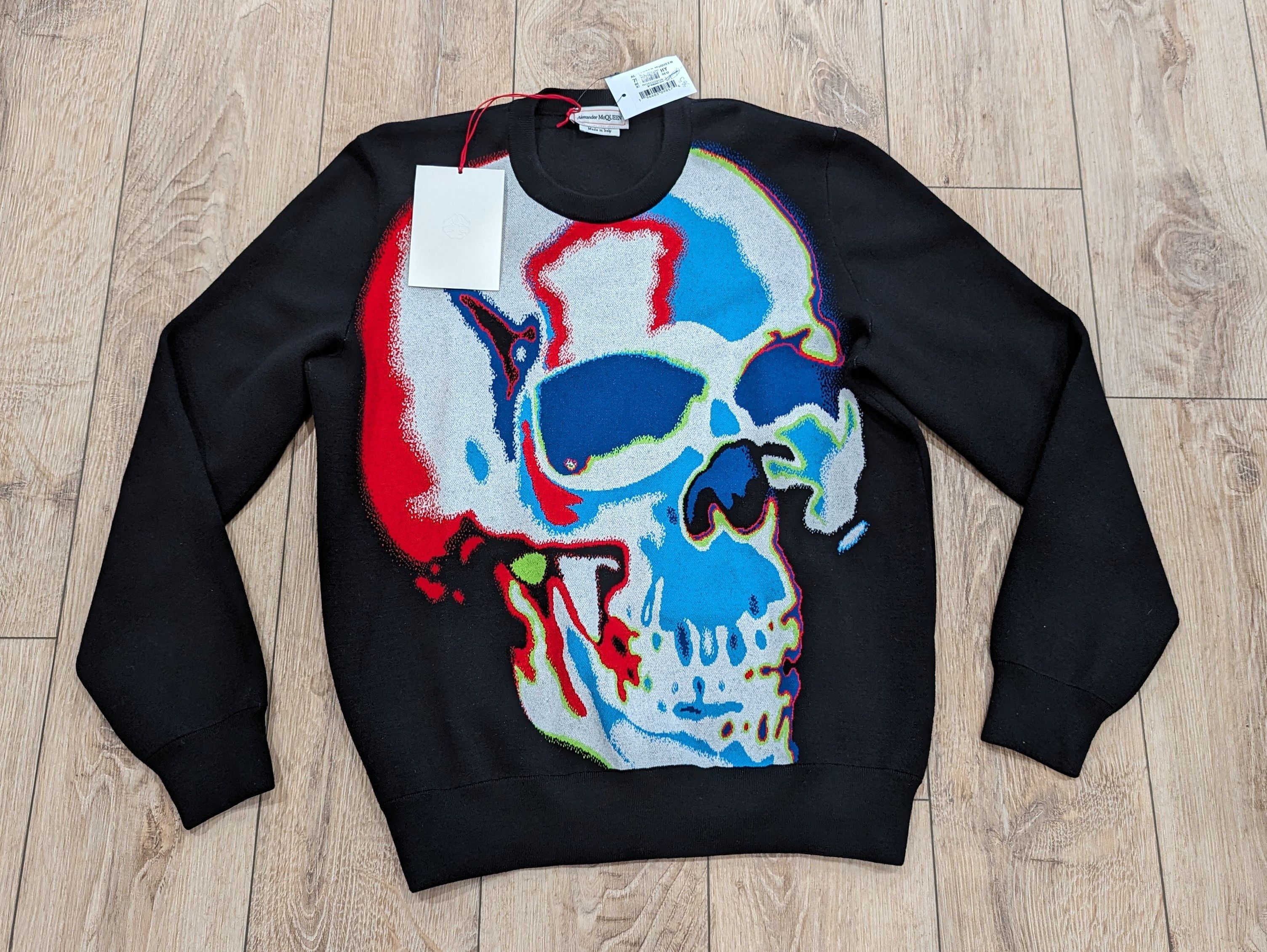 image of Alexander Mcqueen Solarised Skull Crewneck Sweater Black L, Men's (Size Large)