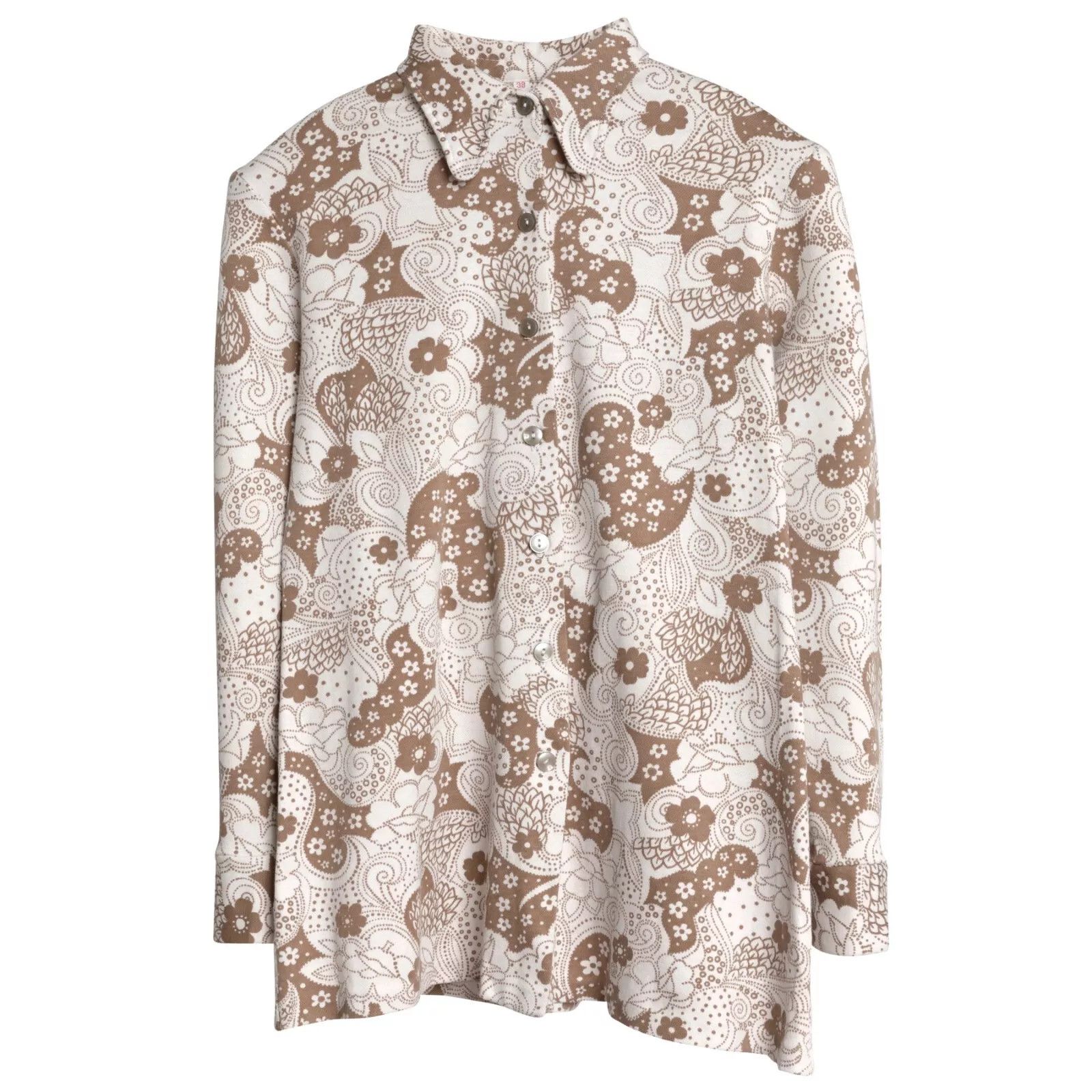 image of Bespoke Sundazed (France) Piqué Weave Floral Club Collar Shirt Ivory, Women's (Size XS)