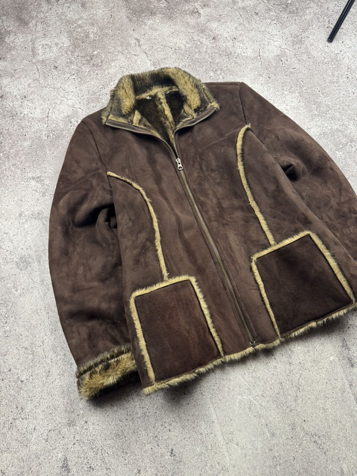 If Six Was Nine VINTAGE SUEDE FUR COAT JAPAN GLAMOUR RARE Y2K 90S BROWN Size M / US 6-8 / IT 42-44 - 2 Thumbnail