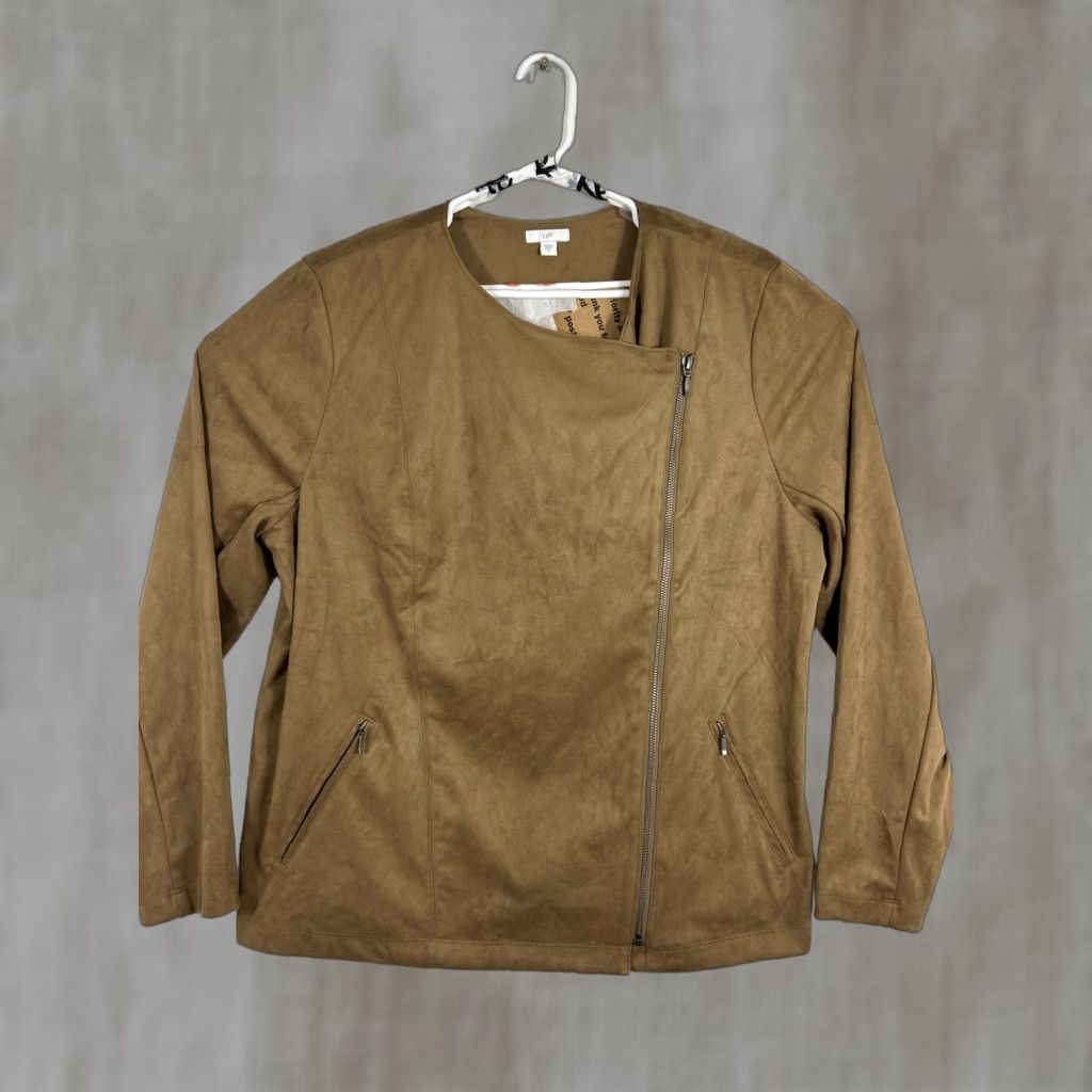 J. Jill J.JILL Faux Suede Moto Jacket Women's XL Asymmetric Zip Stretch Brown Jacket Size XL / US 12-14 / IT 48-50 - 1 Thumbnail