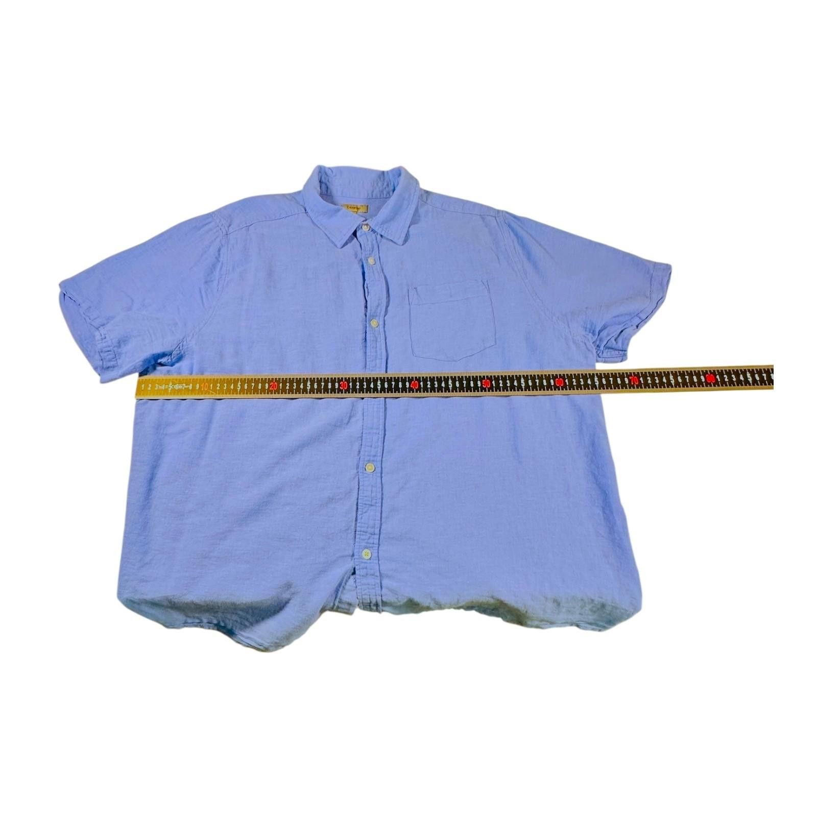 George George Shirt Men's UK Size XL Blue Short Sleeve Linen Pocket Size US XL / EU 56 / 4 - 9 Thumbnail