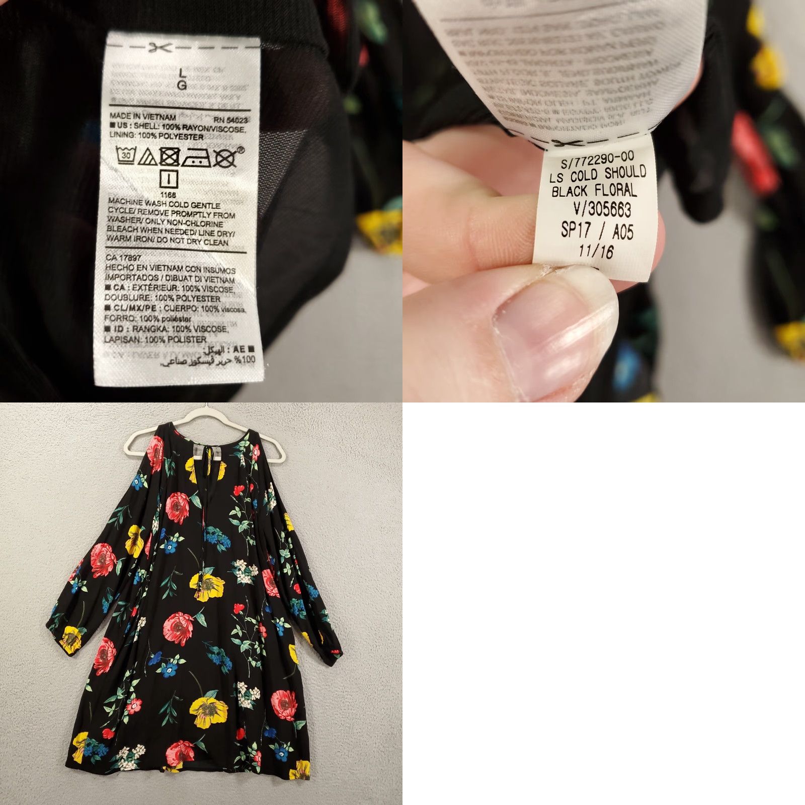 Old Navy Old Navy Dress Womens Large Black Floral Cold Shoulder Sleeve Knee Length A-Line Shift dress Size L / US 10 / IT 46 - 8 Thumbnail