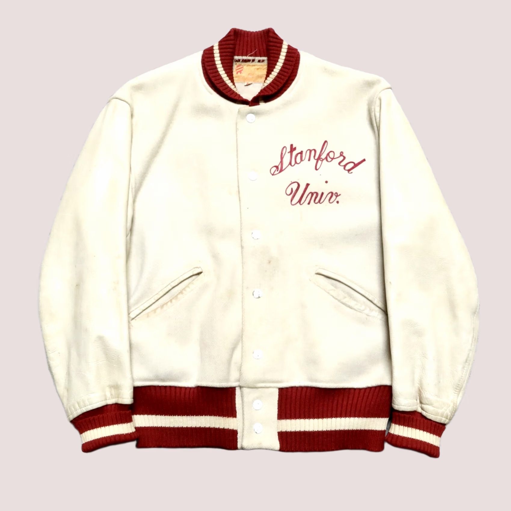 Vintage Vintage Stanford University Wool Leather Varsity Jacket Mens Jacket 44 White 90s Event Stanford University Varsity Jacket Mens Size US S / EU 44-46 / 1 - 1 Thumbnail