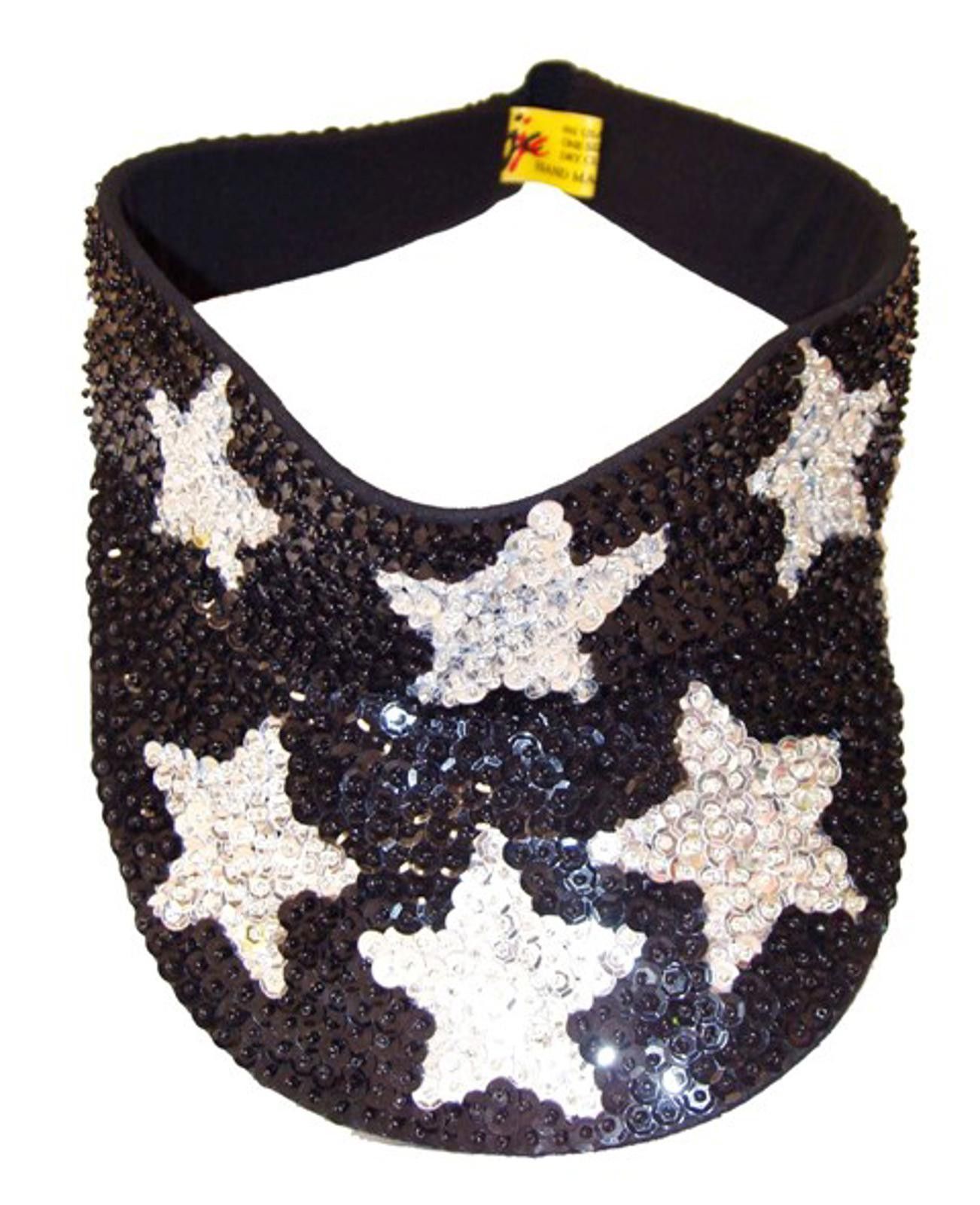 Designer Sequin Sun Visor Black with Silver Stars Size ONE SIZE - 1 Preview