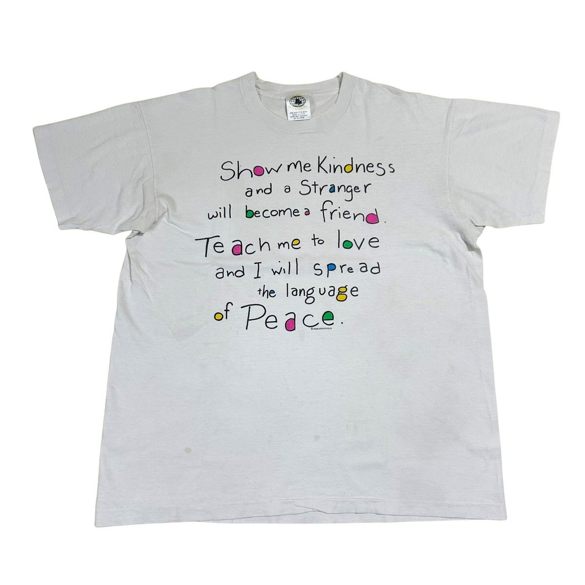 Vintage 1990s World Peace and Love Vintage Graphic T Shirt Size US XL / EU 56 / 4 - 1 Thumbnail