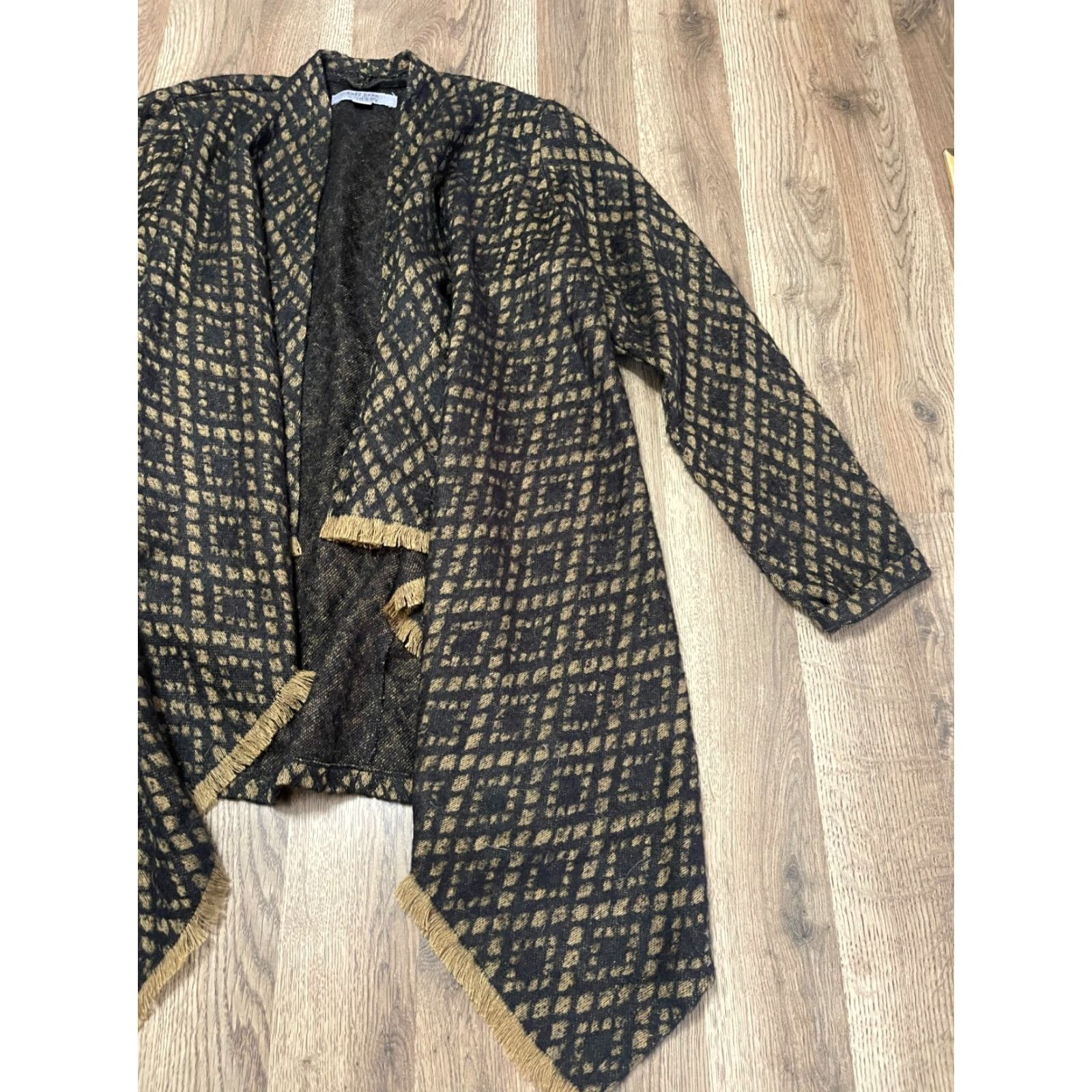 Vintage Ruff Hewn Sweater Cardigan, Women's Medium, Brown Black Open Cardigan, Regular Fit, Long Sleeve, Solid, Fall Spring Summer, Womens Size M / US 6-8 / IT 42-44 - 4 Thumbnail
