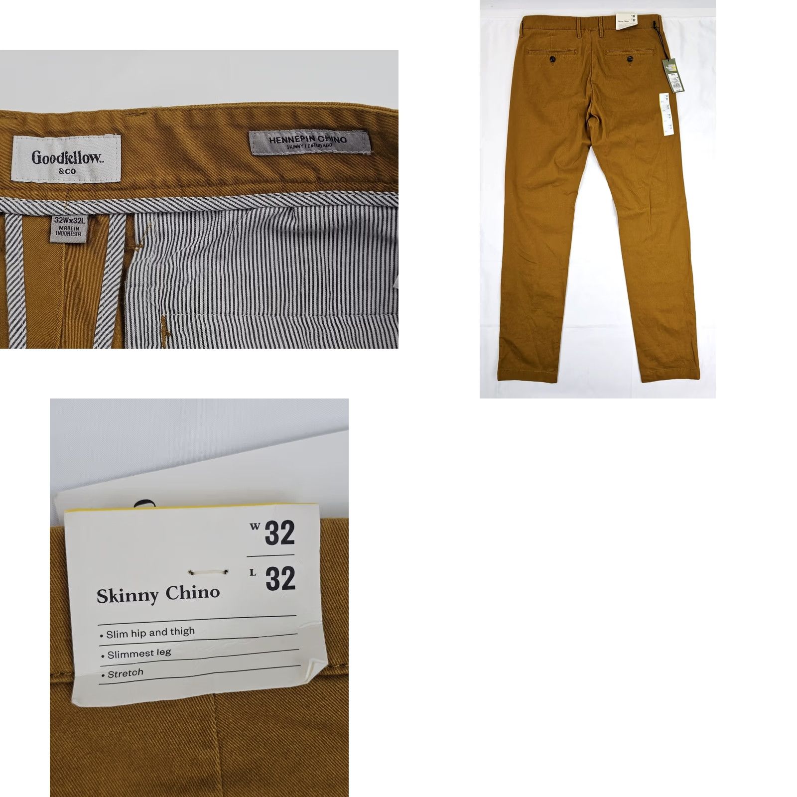 Vintage GODFELLOW & CO Skinny Fit Chino Pants Men 32x32 Mustard Brown NWT Slim Hip & Thigh Flat Front Casual Everyday Size US 32 / EU 48 - 8 Thumbnail