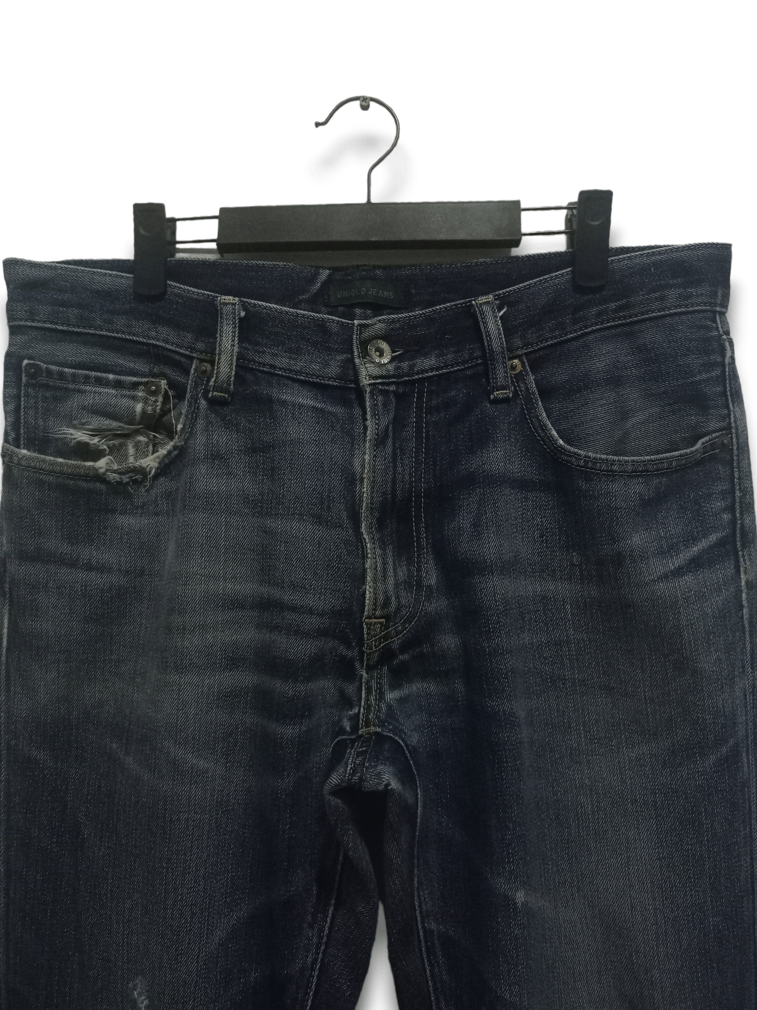 Japanese Brand × Uniqlo Vintage Uniqlo Blue Wash Distressed Loose Jeans 35x29 Size US 35 - 4 Thumbnail