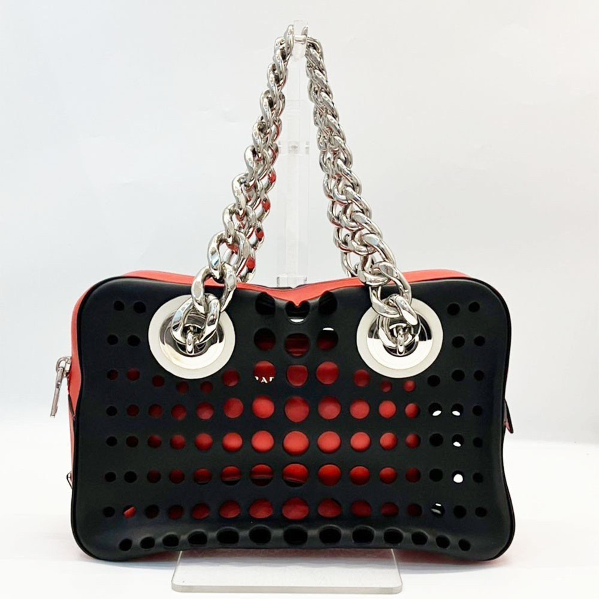 Prada Prada Bag Punching Chain Shoulder Tote Leather Bicolor Women's PRADA Black Size ONE SIZE - 1 Thumbnail