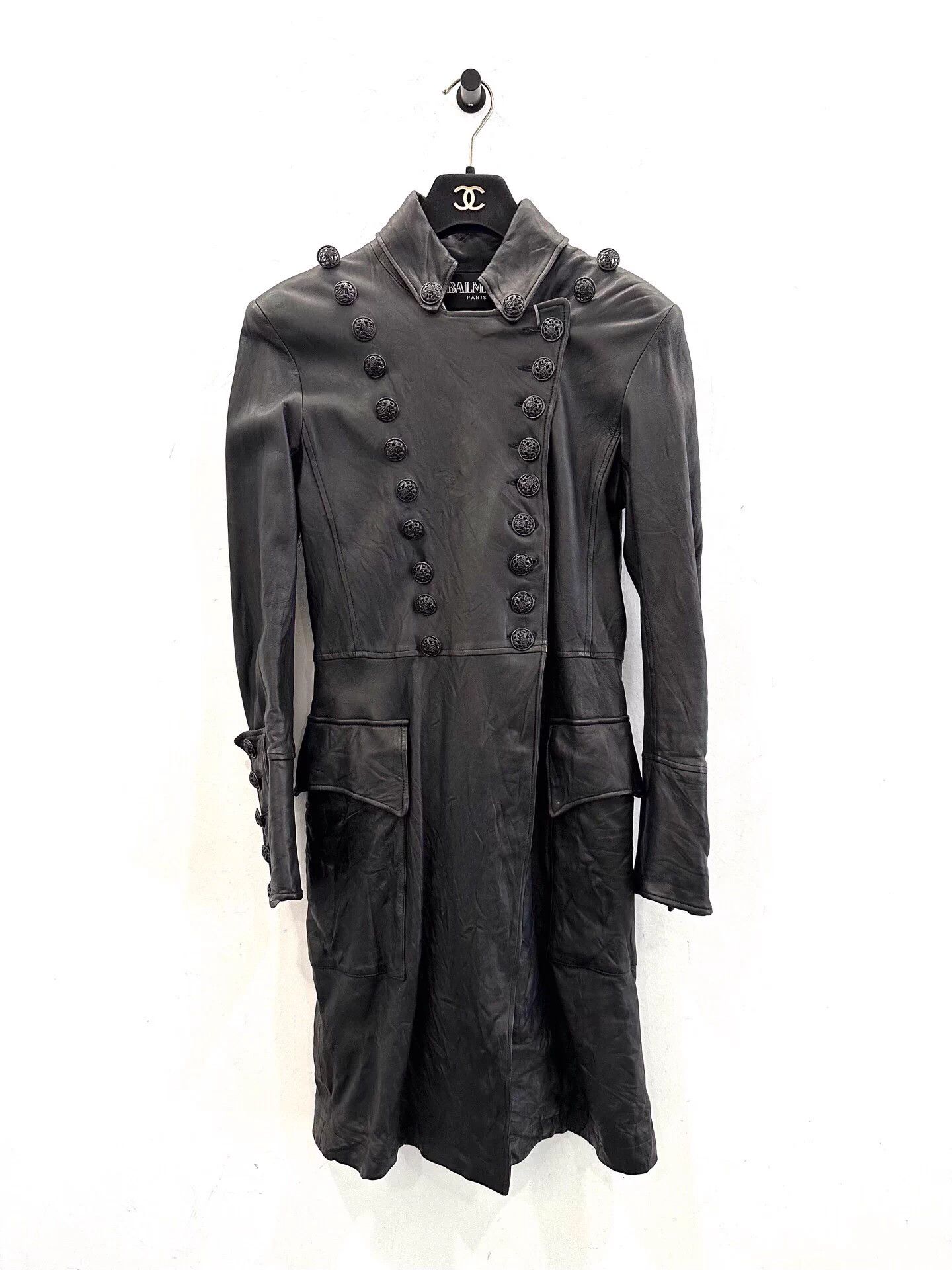Balmain Balmain women's black lambskin long biker jacket Size S / US 4 / IT 40 - 1 Thumbnail