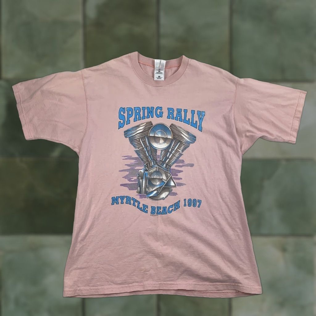 Fruit Of The Loom VINTAGE Myrtle Beach 1997 Spring Rally Biker Shirt Adult Large Pink Motorcycle Shirt Mens 90s Fruit of the Loom T-Shirt Size US L / EU 52-54 / 3 - 1 Thumbnail