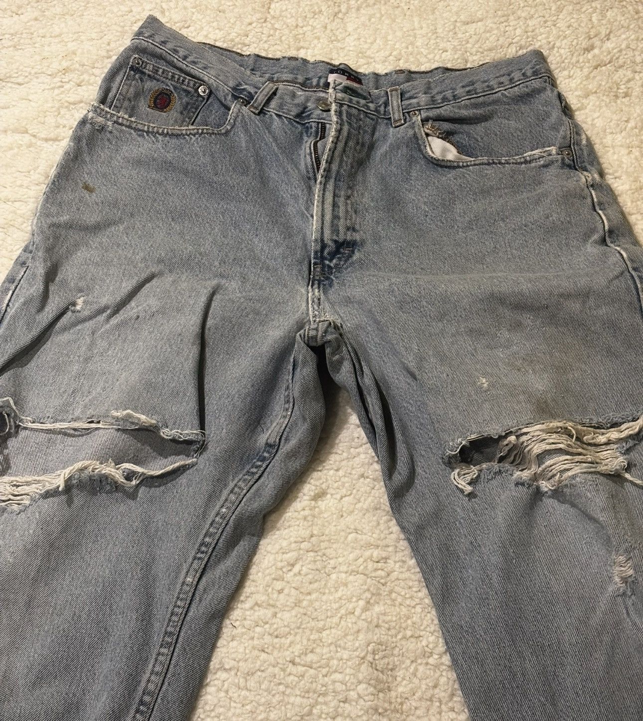Tommy Hilfiger Men’s light washed distressed jeans0601 Size US 33 - 2 Thumbnail