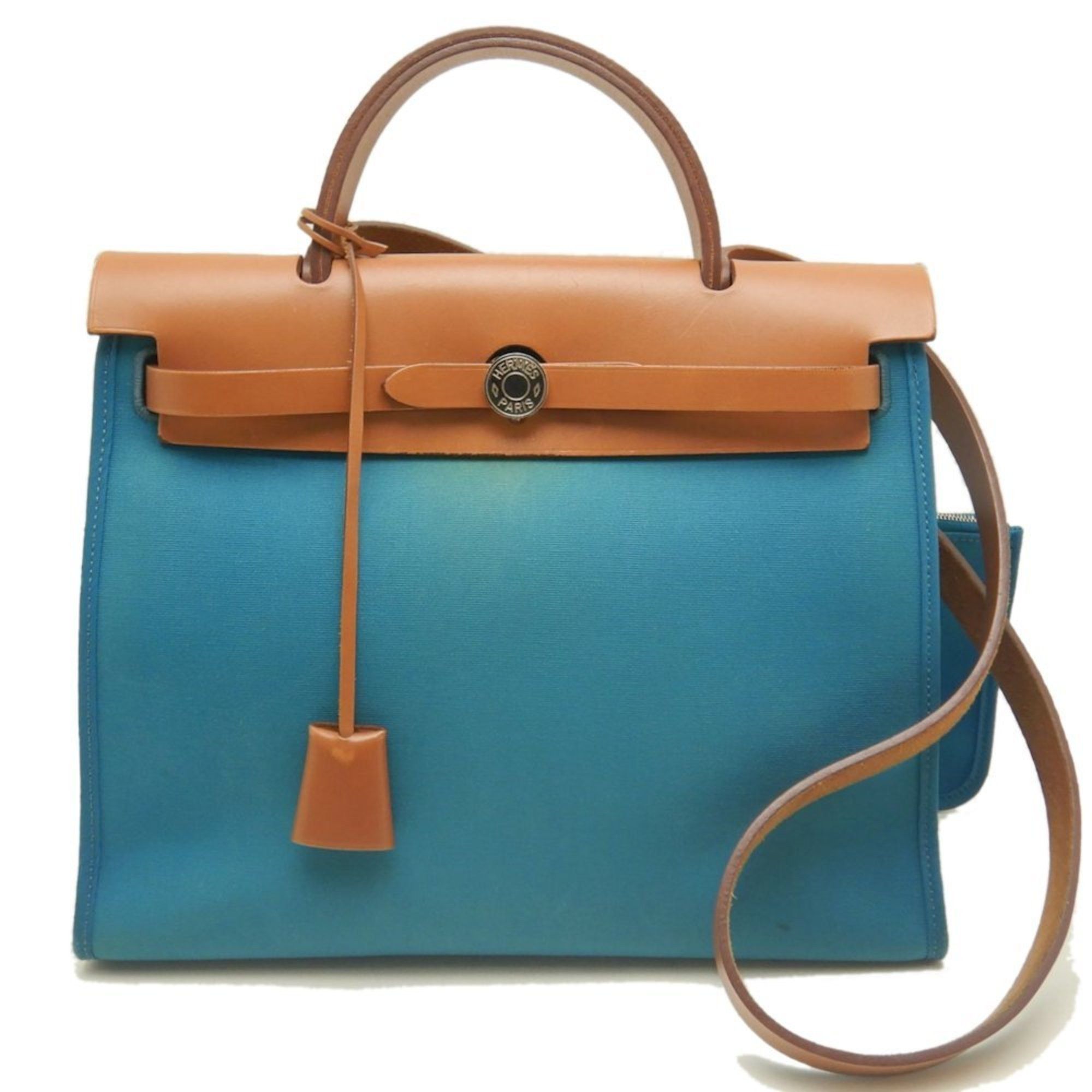 Hermes HERMES Hermès Airbag PM Handbag, Toile Officier Leather, Turquoise, Women's, 253252 Size ONE SIZE - 1 Thumbnail