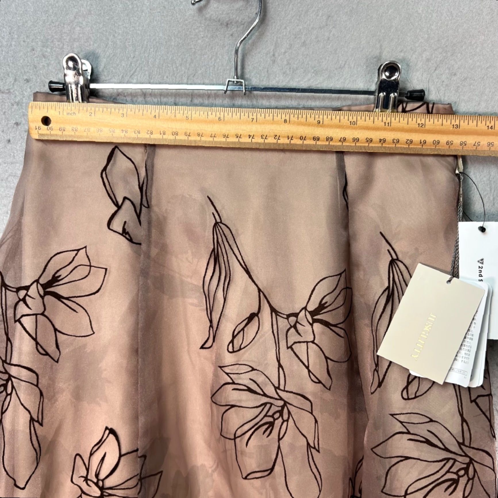 Vintage Jusglitty Womens Midi Skirt Beige Floral Organza A-Line 2 Summer Spring W Womens Size 26" / US 2 / IT 38 - 6 Thumbnail