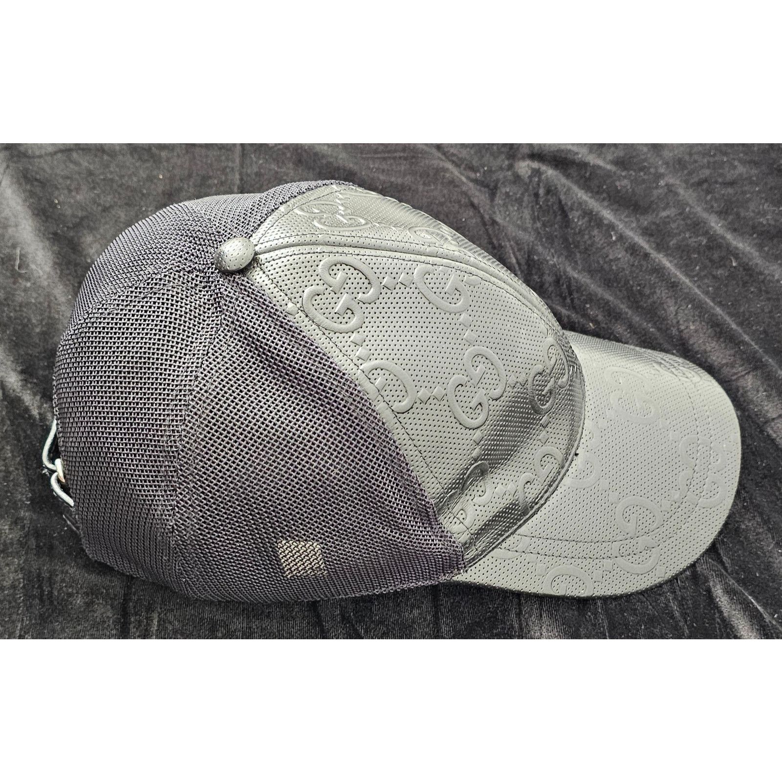 Gucci Gucci GG Embossed Perforated black Leather Baseball Cap Size ONE SIZE - 2 Thumbnail